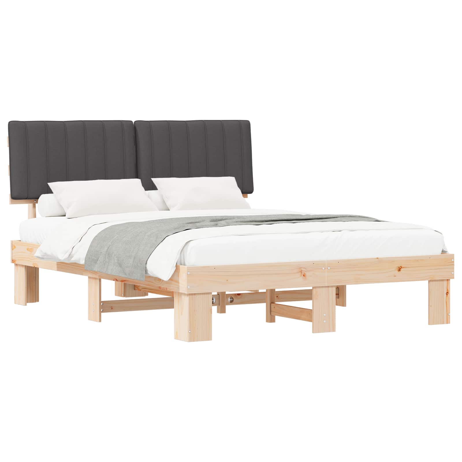 Thumbnail - vidaXL Bettgestell mit gepolstertem Kopfteil Dunkelgrau 150 x 200 cm