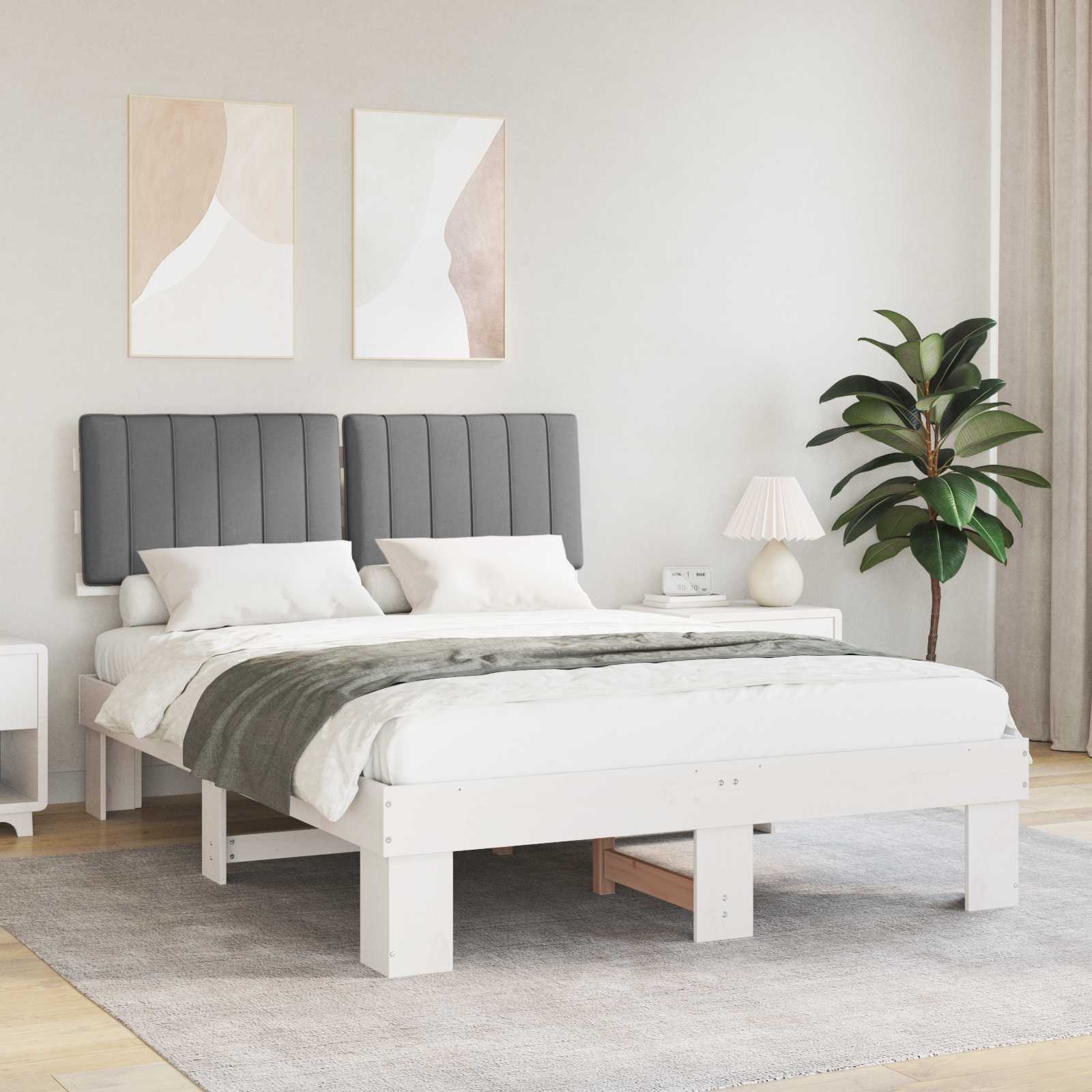 vidaXL Cadru de pat cu tăblie tapițată Gri deschis 140 x 190 cm