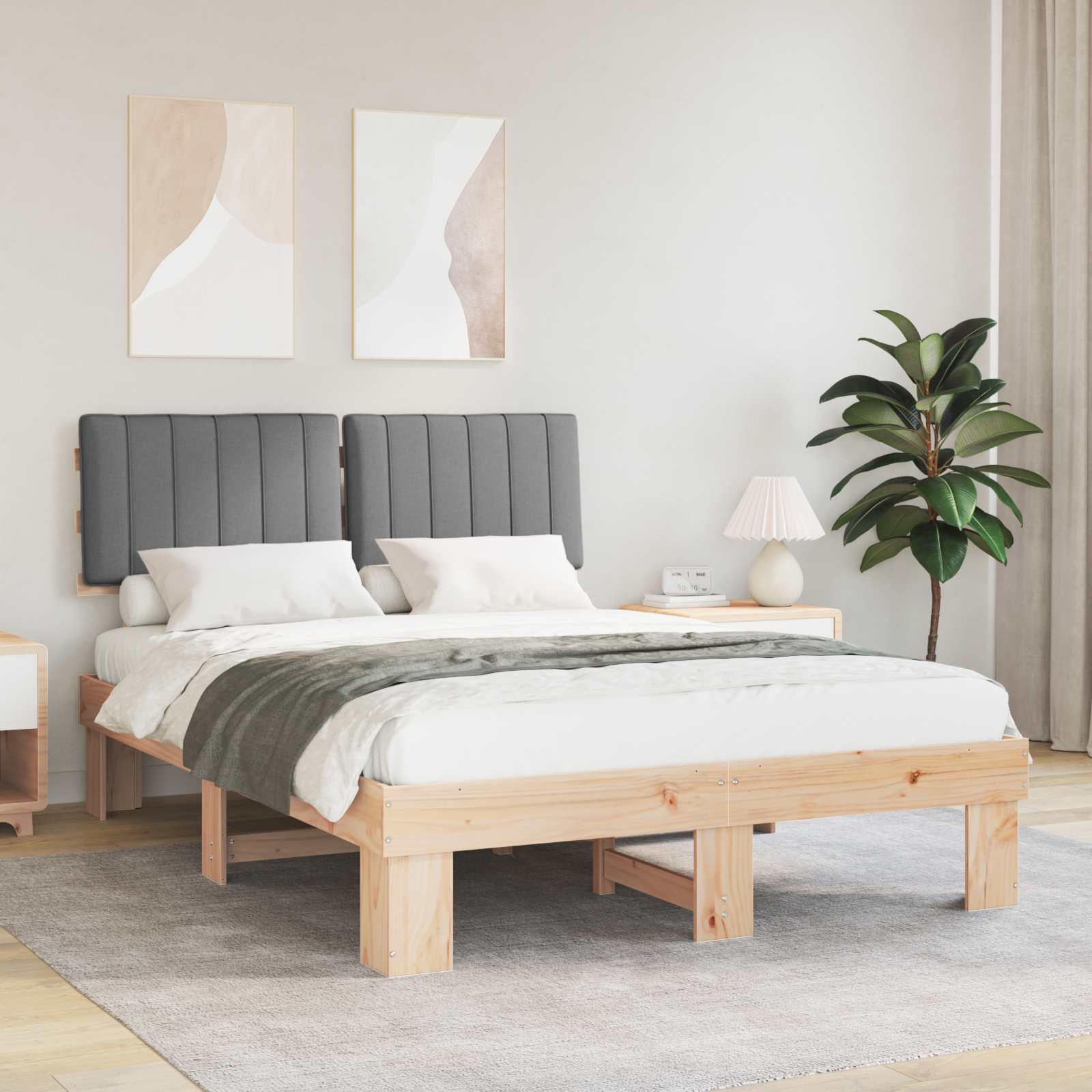 vidaXL Cadru de pat cu tăblie tapițată Gri deschis 135 x 190 cm