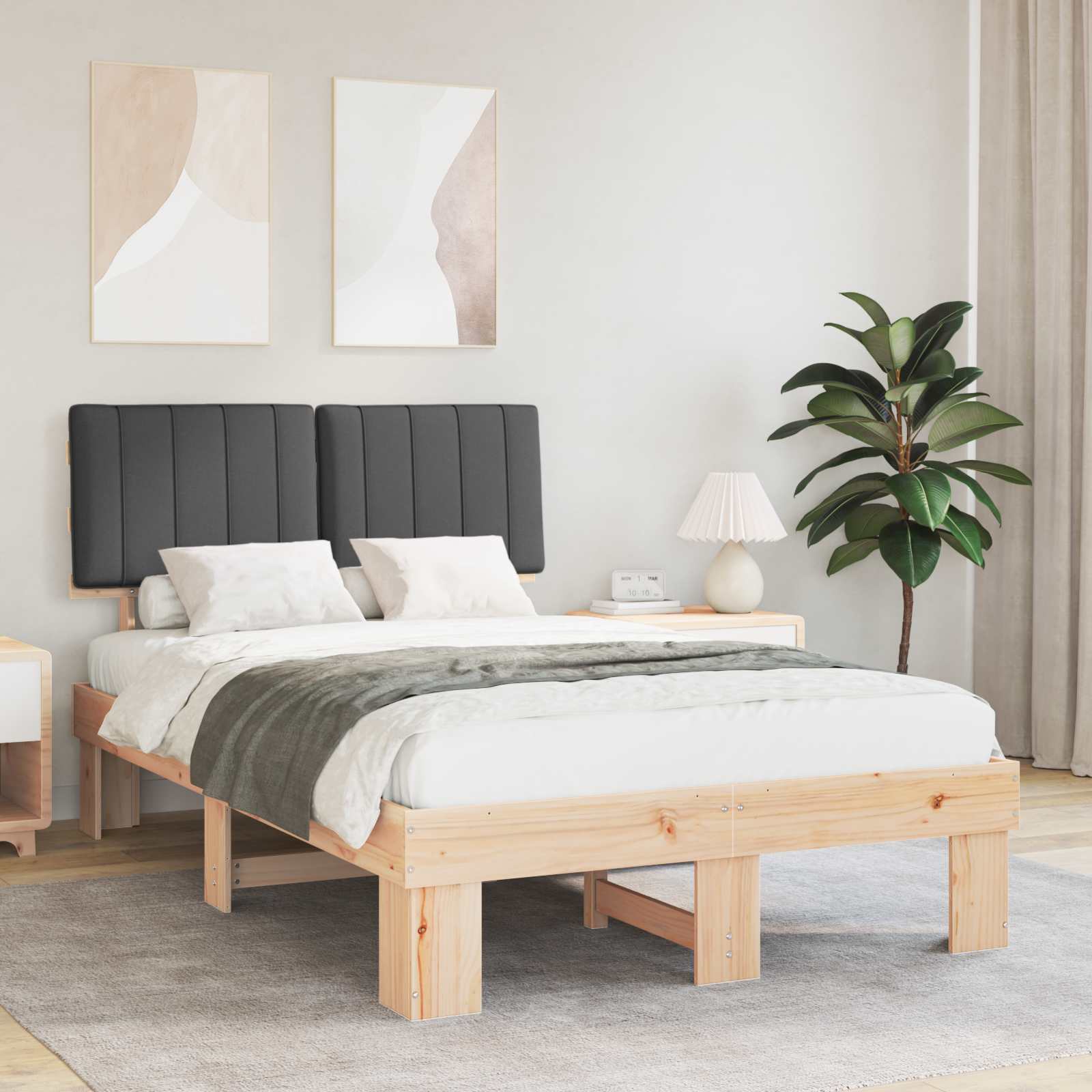 Paturi & cadre pat - Cadru de pat cu tăblie tapițată Gri închis 120 x 190 cm