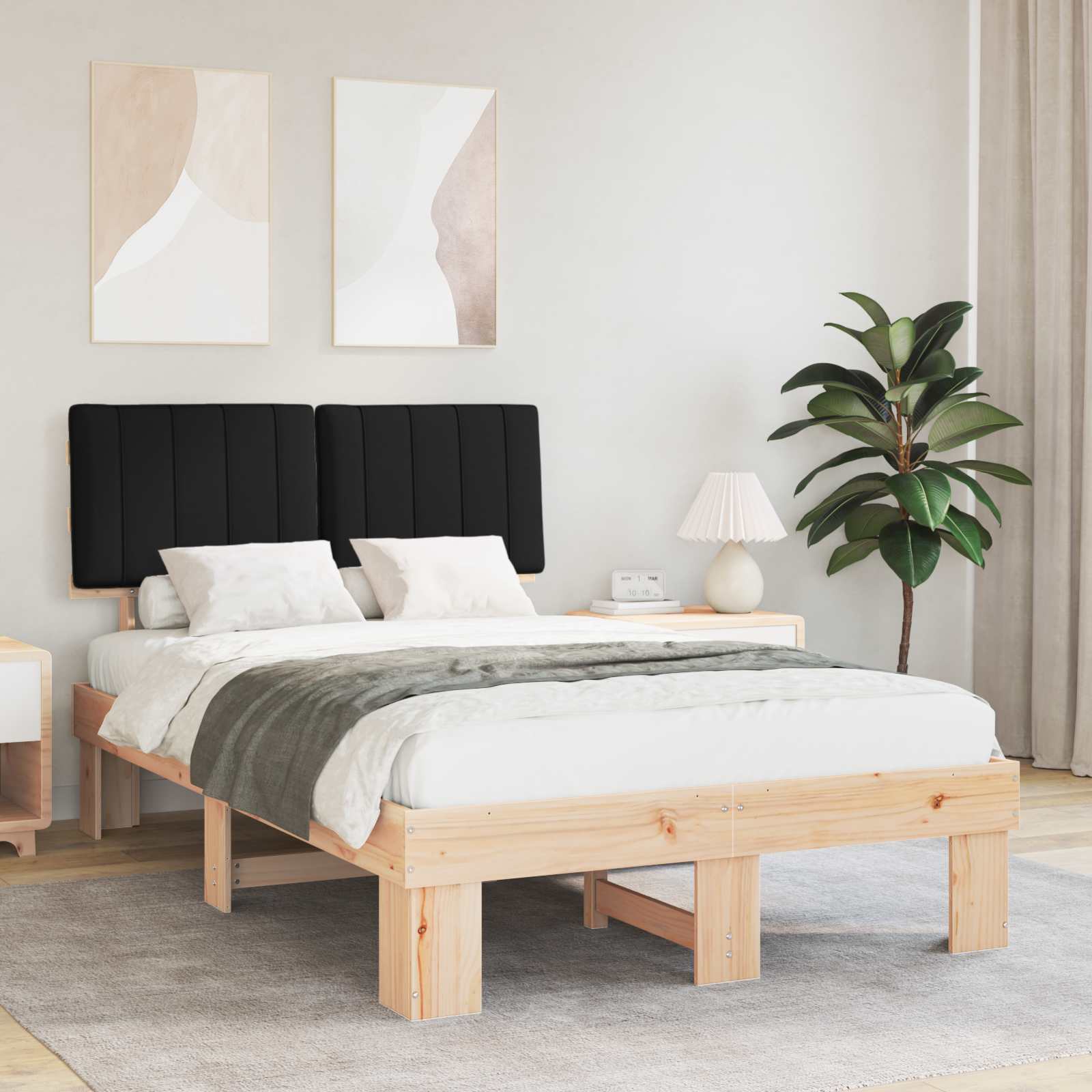 vidaXL Cadru de pat cu tăblie tapițată cu headboard Negru 120 x 190 cm