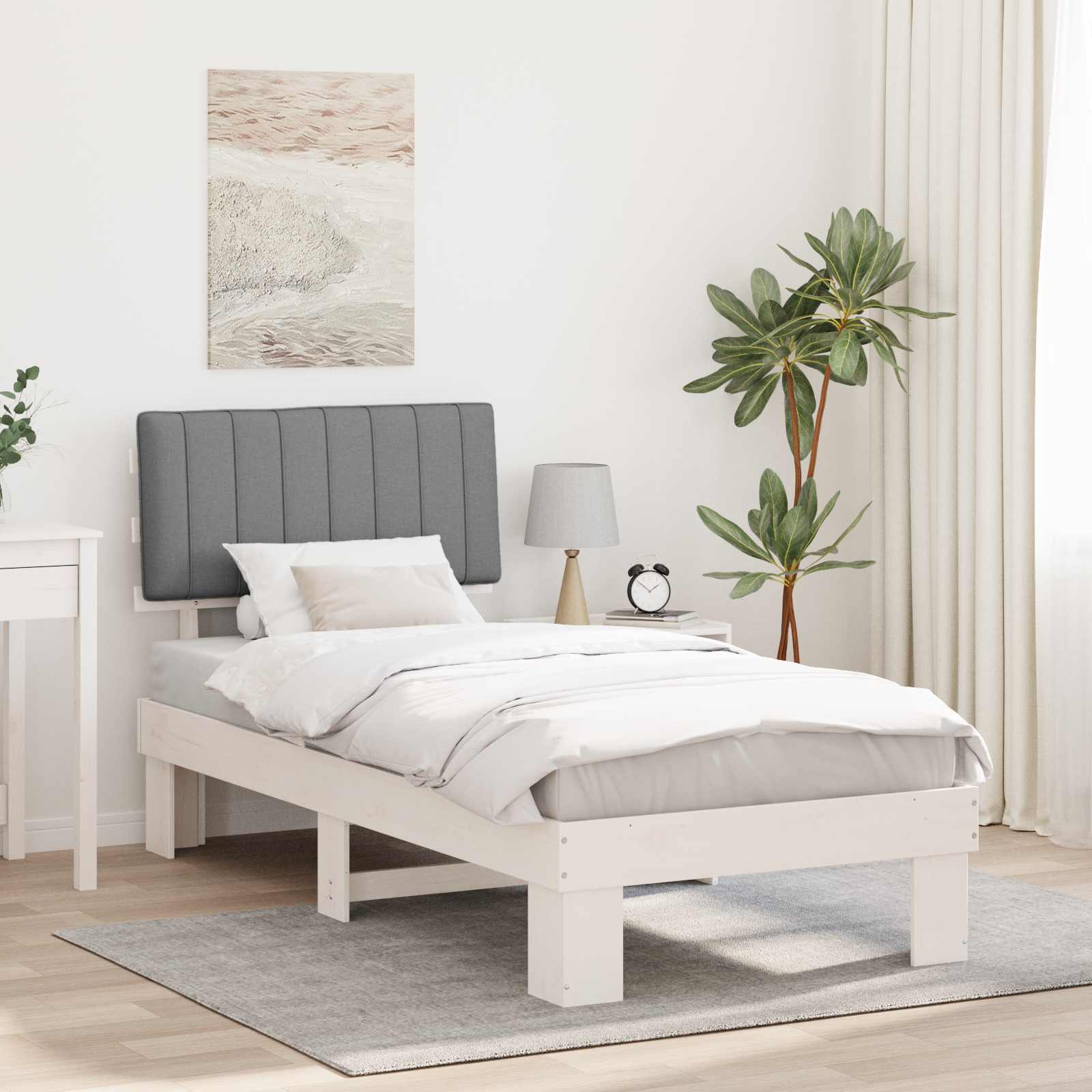 vidaXL Cadru de pat cu tăblie tapițată Gri deschis 90 x 200 cm