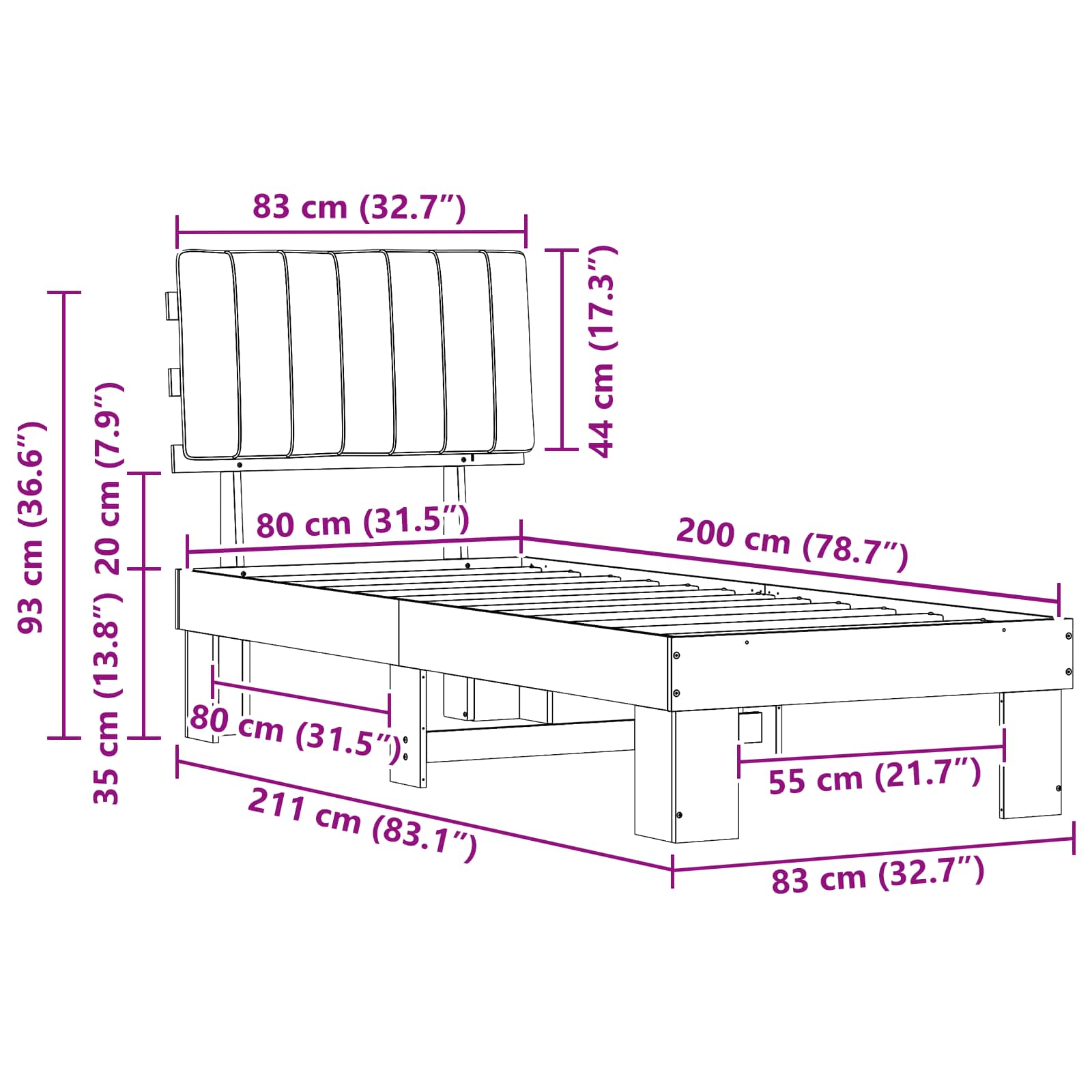 Voodiraam Pehme Peatoega Pruunikashall 80 x 200 cm Tahke mänd 11 Kõik vajalik sinu aeda ja koju! Voodiraam Pehme Peatoega Pruunikashall 80 x 200 cm Tahke mänd - Image 11