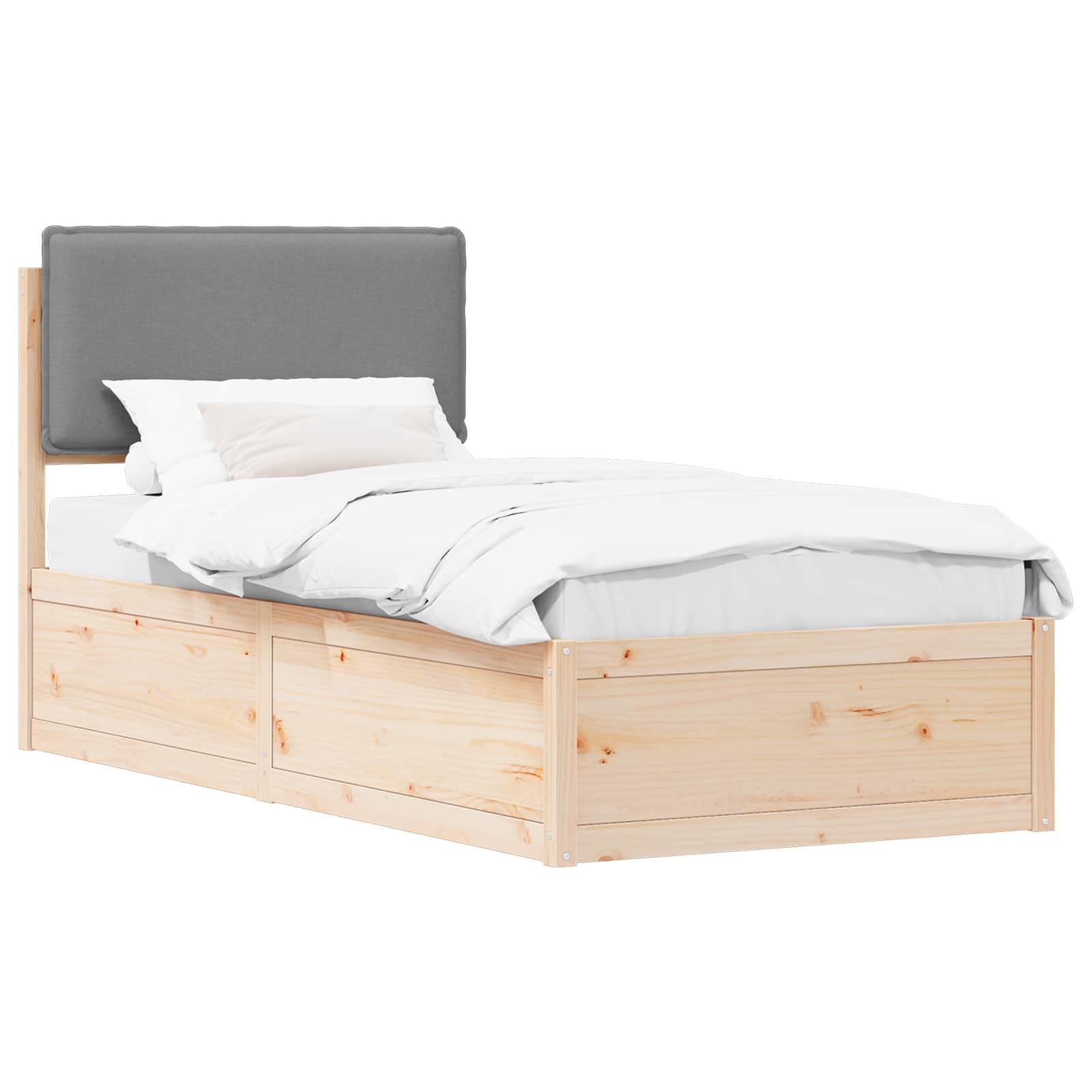 vidaXL Bedframe met Gevoerd Hoofdgedeelte Lichtgrijs 90 x 200 cm, foto 3