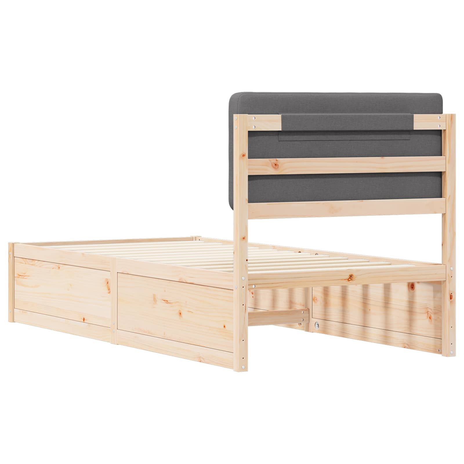 Voodiraam Pehme Peatoega peaga Tumehall 90 x 200 cm Tahke mänd 7 Kõik vajalik sinu aeda ja koju! Voodiraam Pehme Peatoega peaga Tumehall 90 x 200 cm Tahke mänd - Image 7