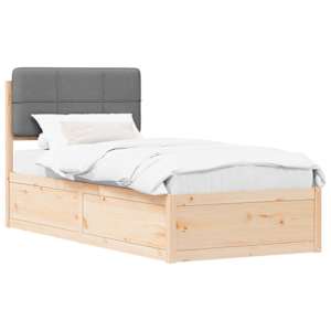 vidaXL Voodiraam Pehme Peatoega peaga Helehall 100 x 200 cm Tahke m&auml;nd