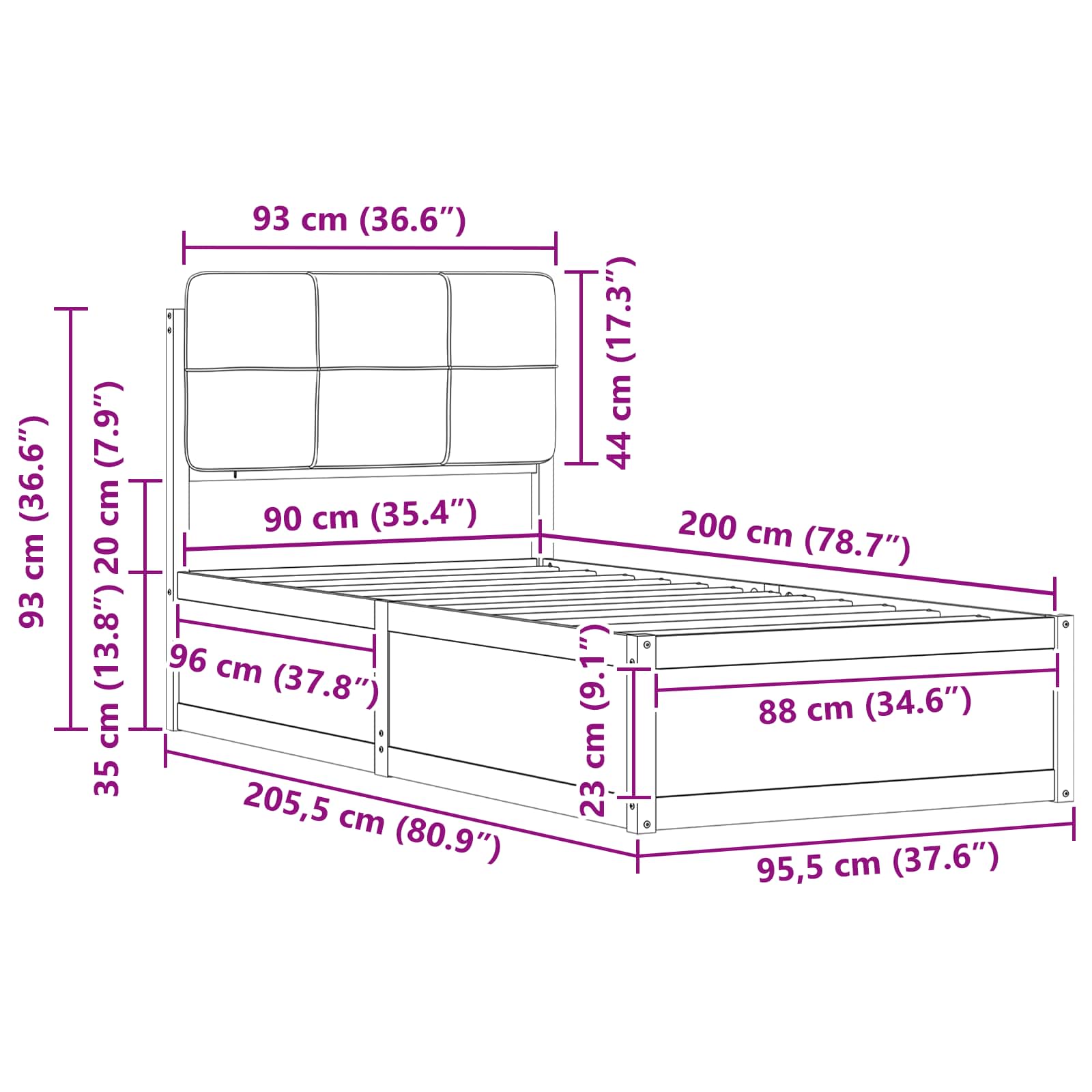 Voodiraam Pehme Peatoega Pruunikashall 90 x 200 cm Tahke mänd 11 Kõik vajalik sinu aeda ja koju! Voodiraam Pehme Peatoega Pruunikashall 90 x 200 cm Tahke mänd - Image 11