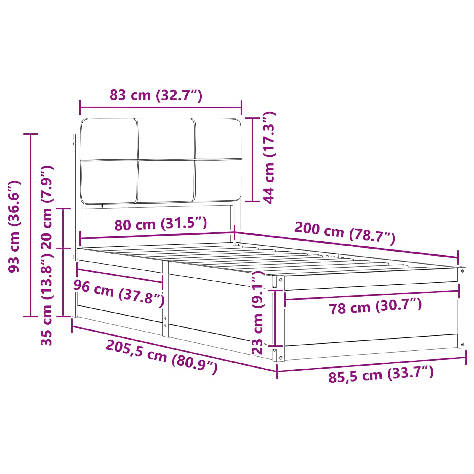 Voodiraam Pehme Peatoega Pruunikashall 80 x 200 cm Tahke mänd 11 Kõik vajalik sinu aeda ja koju! Voodiraam Pehme Peatoega Pruunikashall 80 x 200 cm Tahke mänd - Image 11