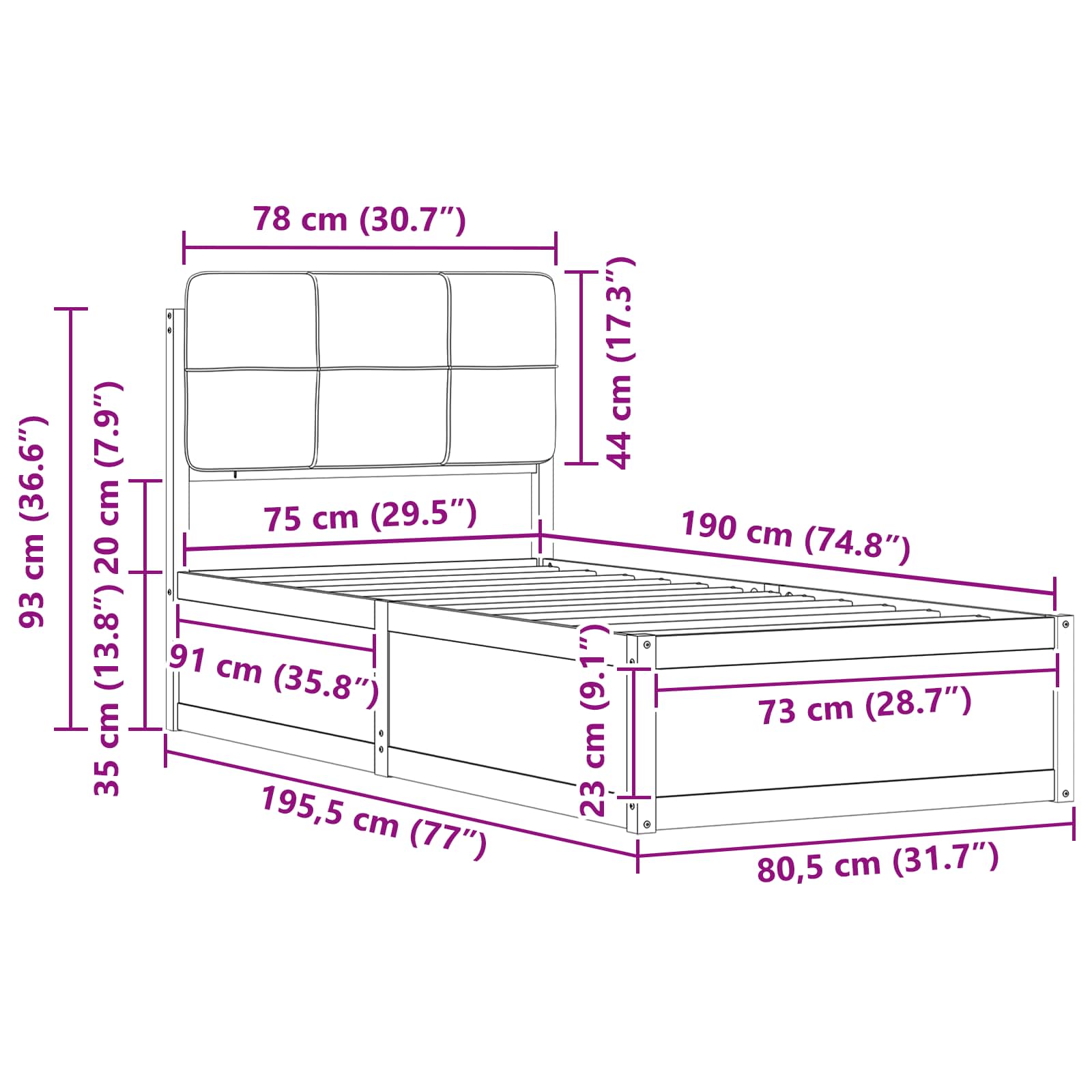 Voodiraam Pehme Peatoega Pruunikashall 75 x 190 cm Tahke mänd 11 Kõik vajalik sinu aeda ja koju! Voodiraam Pehme Peatoega Pruunikashall 75 x 190 cm Tahke mänd - Image 11