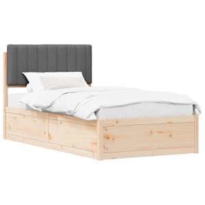 vidaXL Voodiraam Pehme Peatoega peaga Tumehall 100 x 200 cm Tahke m&auml;nd