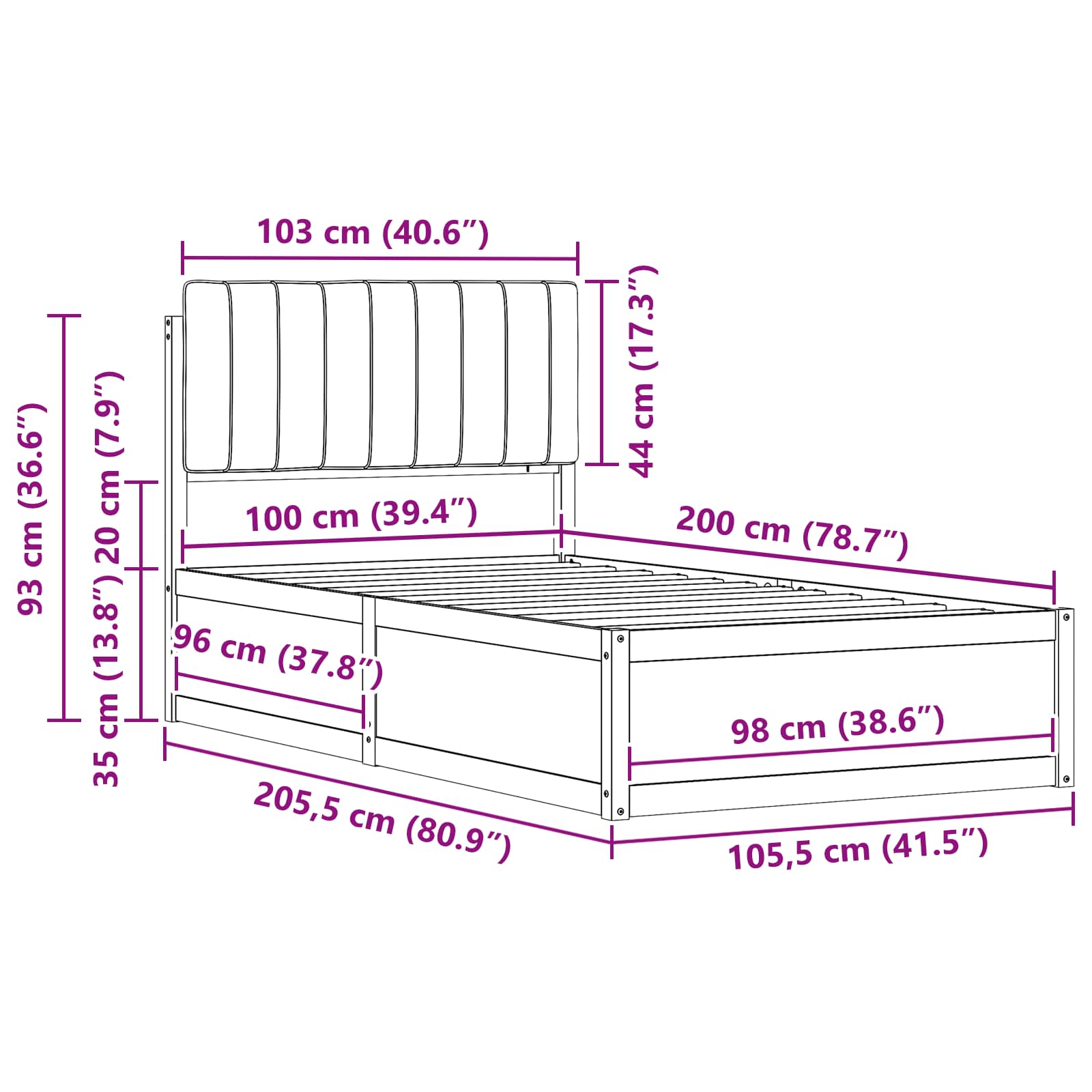 Voodiraam Pehme Peatoega Pruunikashall 100 x 200 cm Tahke mänd 11 Kõik vajalik sinu aeda ja koju! Voodiraam Pehme Peatoega Pruunikashall 100 x 200 cm Tahke mänd - Image 11