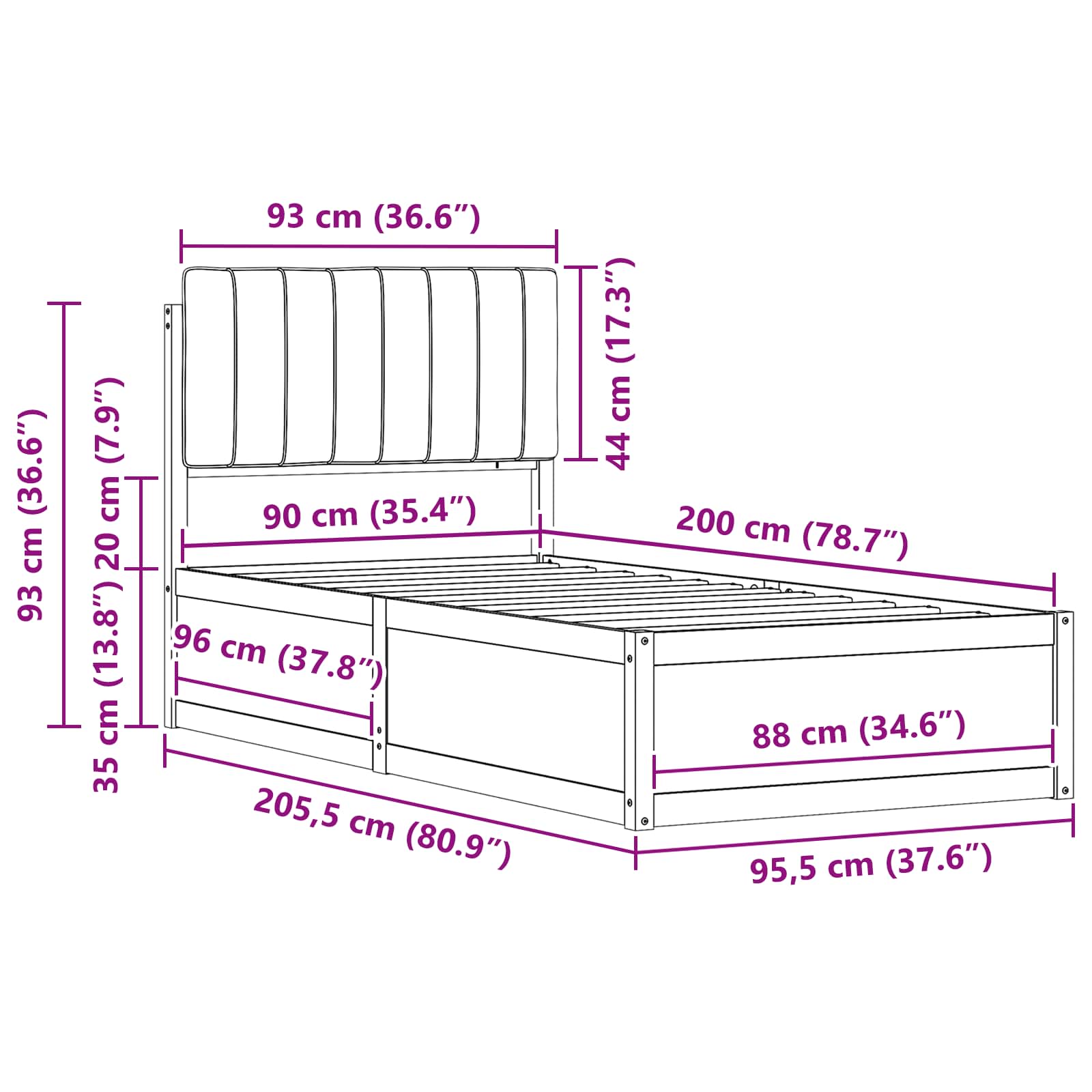 Voodiraam Pehme Peatoega Pruunikashall 90 x 200 cm Tahke mänd 11 Kõik vajalik sinu aeda ja koju! Voodiraam Pehme Peatoega Pruunikashall 90 x 200 cm Tahke mänd - Image 11