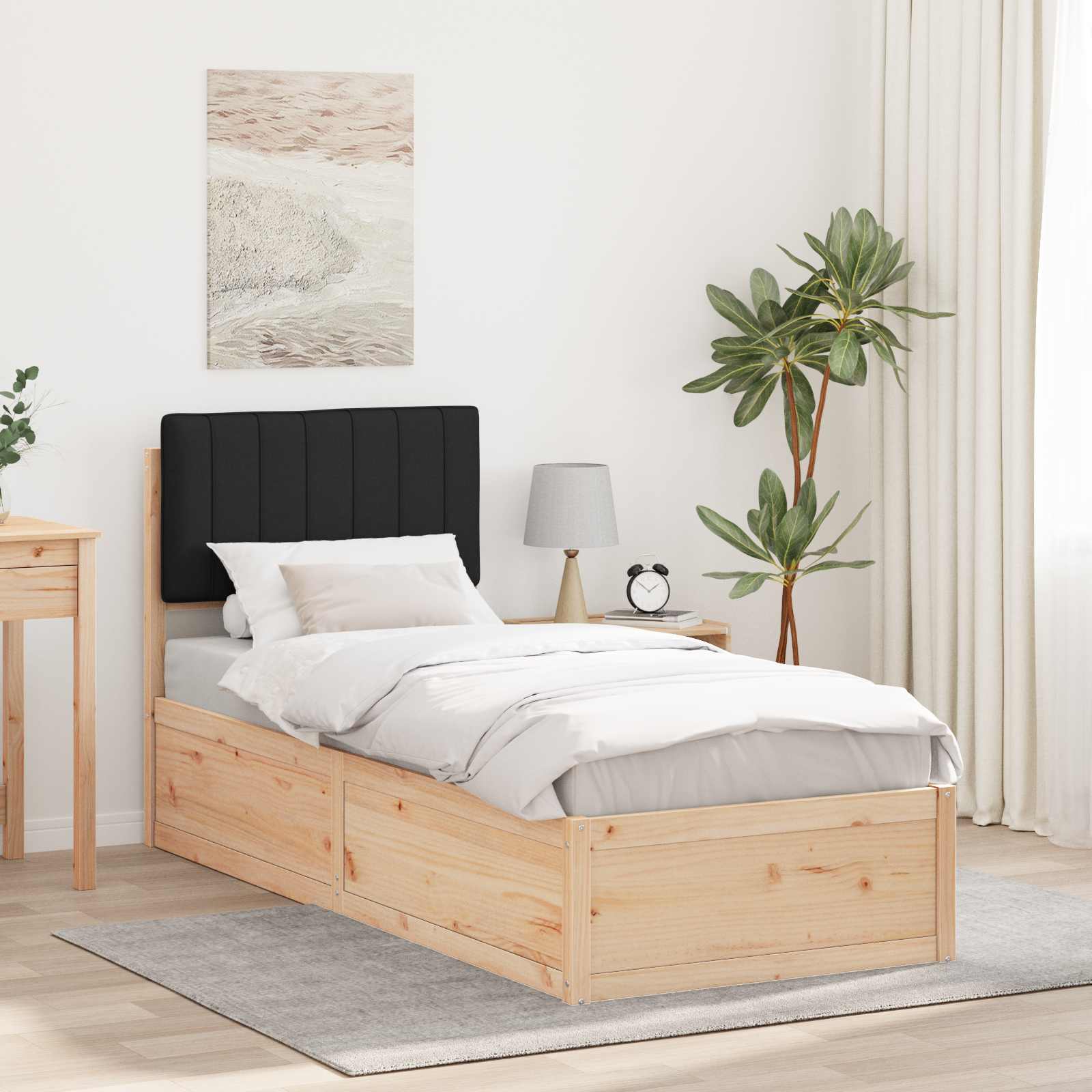 vidaXL Cadru de pat cu tăblie tapițată cu headboard Negru 80 x 200 cm