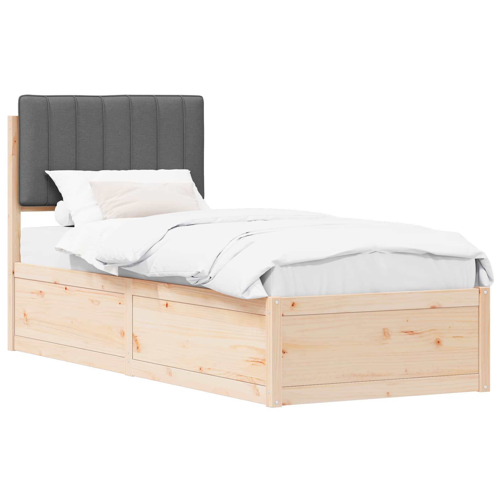 vidaXL Bedframe met Gevoerd Hoofdgedeelte Donkergrijs 75 x 190 cm grijs, foto 3