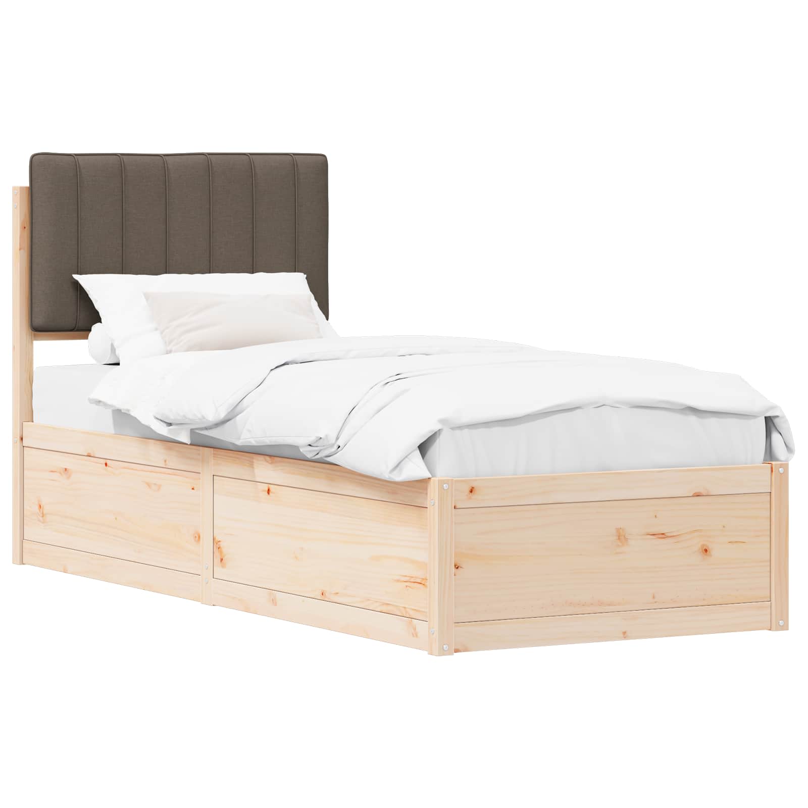 vidaXL Bedframe met Gevoerd Hoofdgedeelte Taupe 75 x 190 cm, foto 3