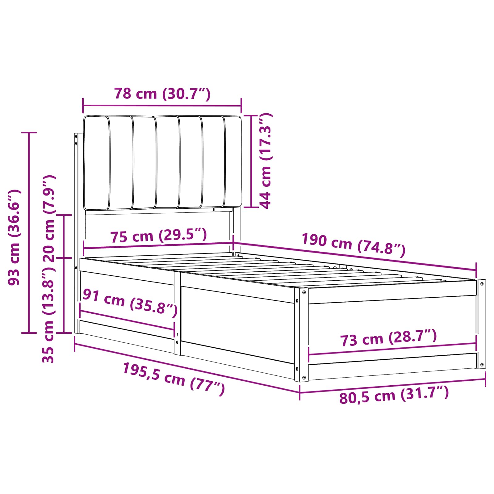 Voodiraam Pehme Peatoega Pruunikashall 75 x 190 cm Tahke mänd 11 Kõik vajalik sinu aeda ja koju! Voodiraam Pehme Peatoega Pruunikashall 75 x 190 cm Tahke mänd - Image 11