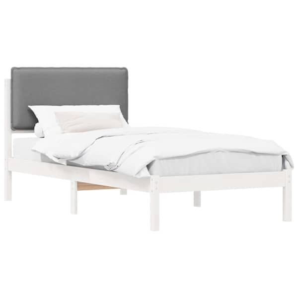 vidaXL Voodiraam Pehme Peatoega Helehall 90 x 190 cm Tahke m&auml;nd