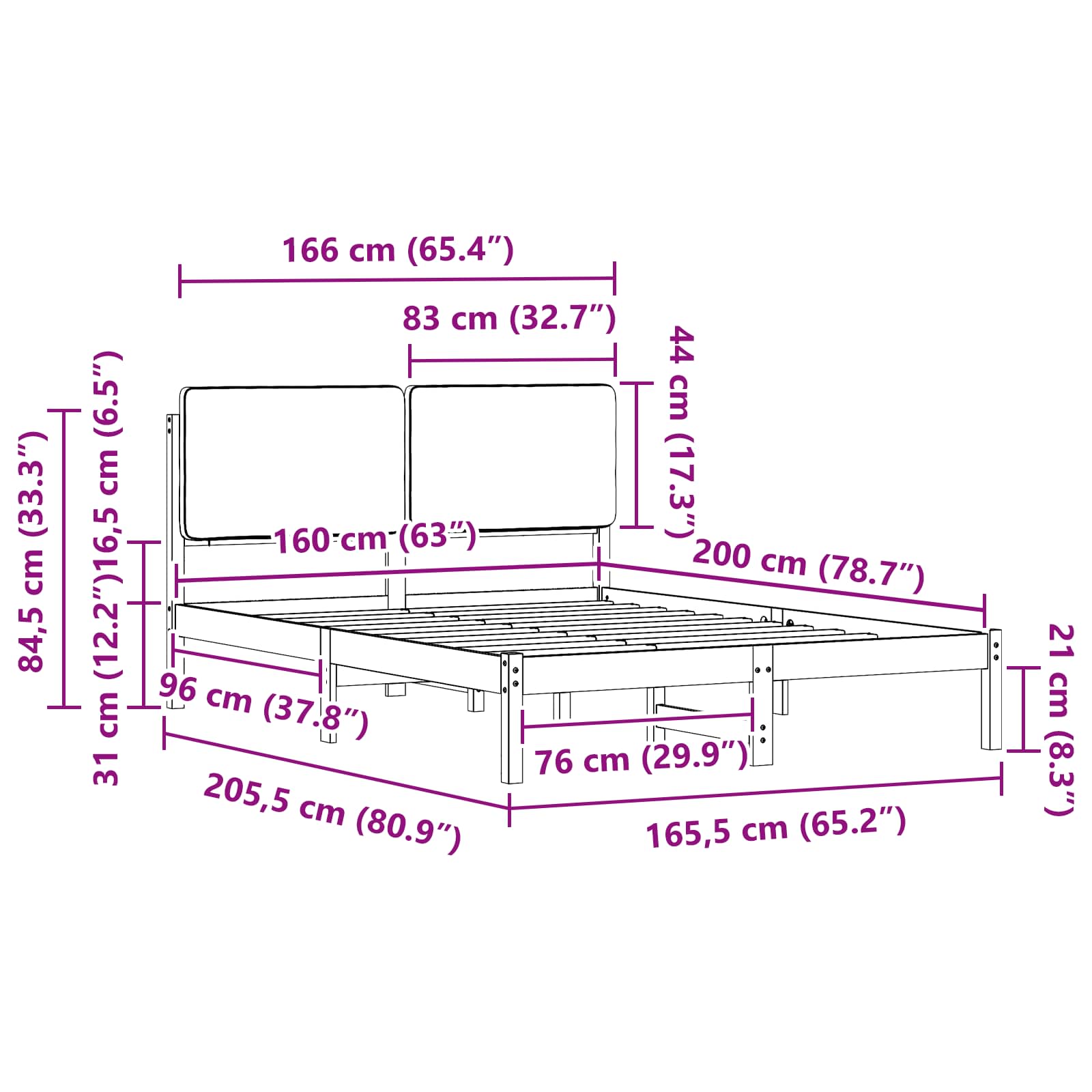 Voodiraam Pehme Peatoega peaga Must 160 x 200 cm Tahke mänd - Image 11