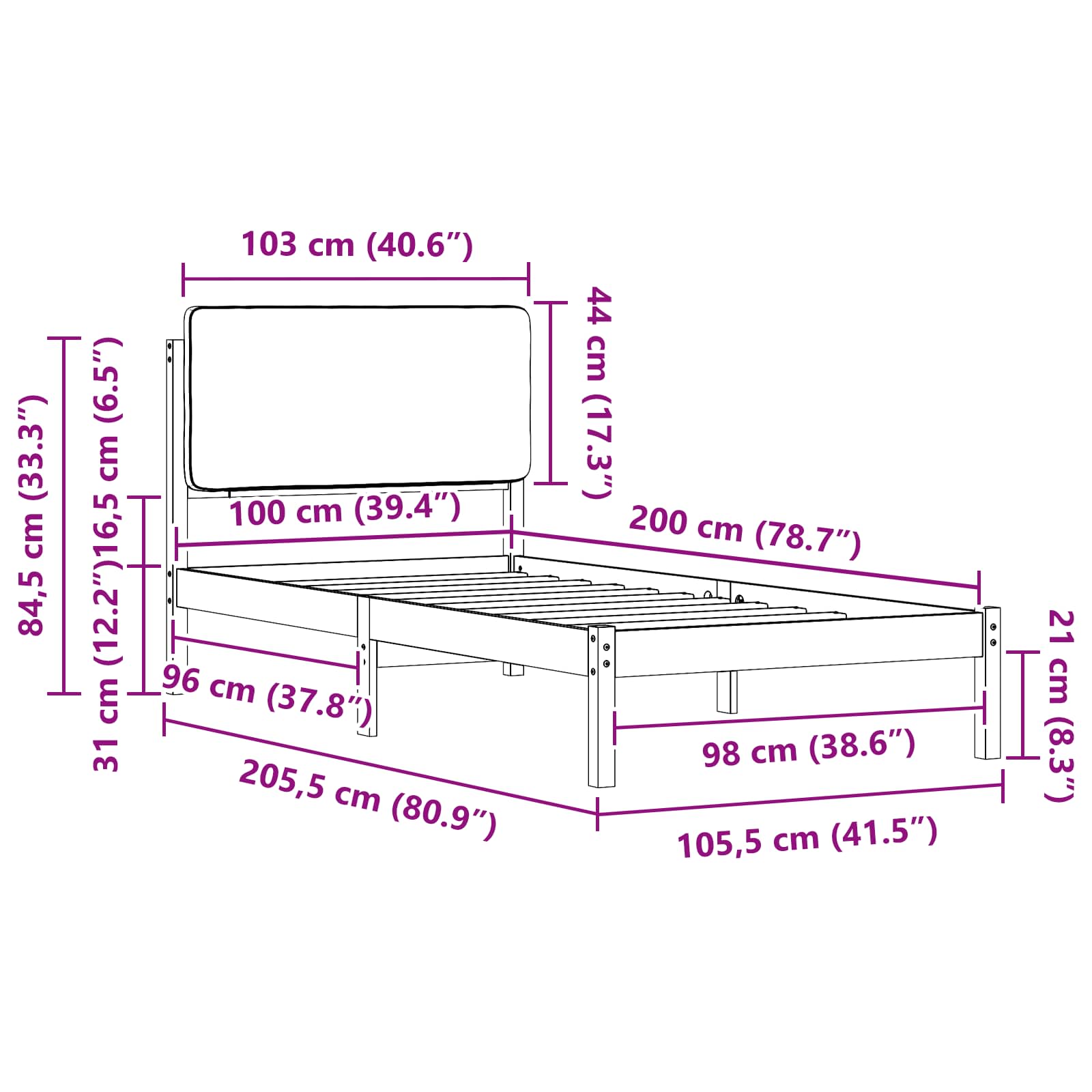 Voodiraam Pehme Peatoega peaga Tumehall 100 x 200 cm Tahke mänd - Image 11