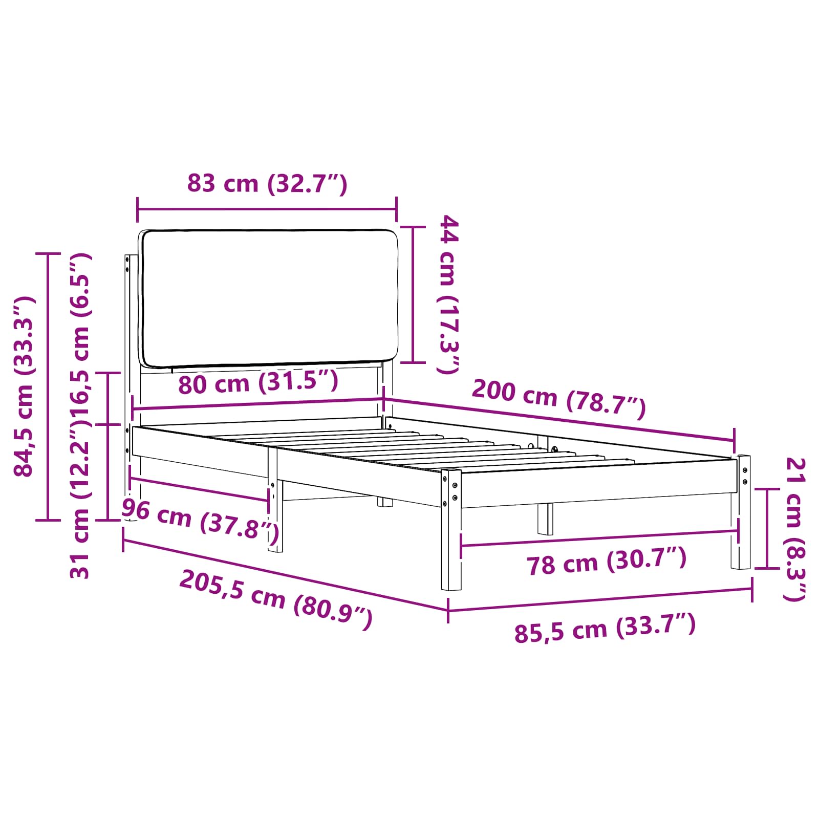 Voodiraam Pehme Peatoega peaga Helehall 80 x 200 cm Tahke mänd - Image 11