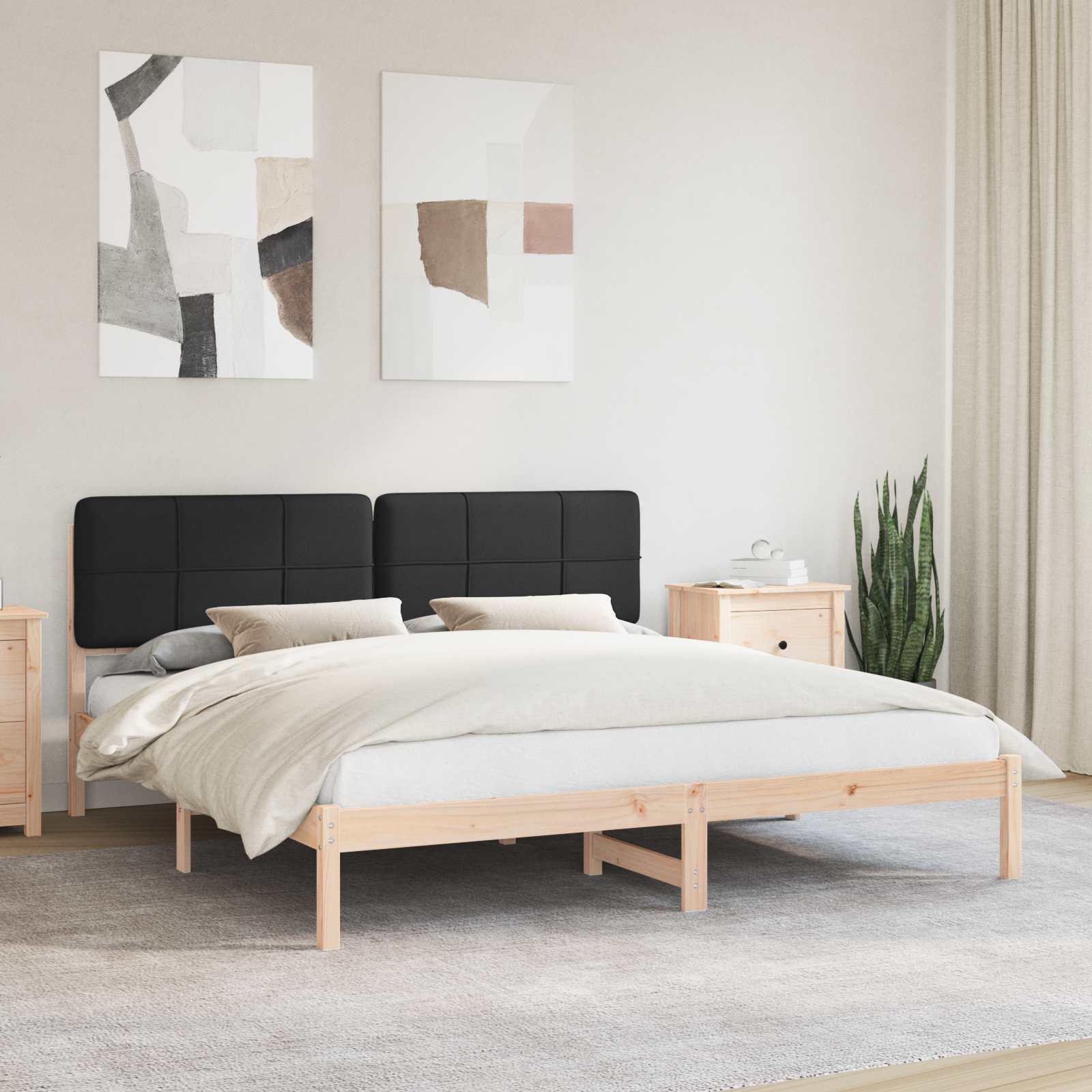 Mobilă și Mobilier - Cadru de pat cu tăblie tapițată cu headboard Negru 180 x 200 cm