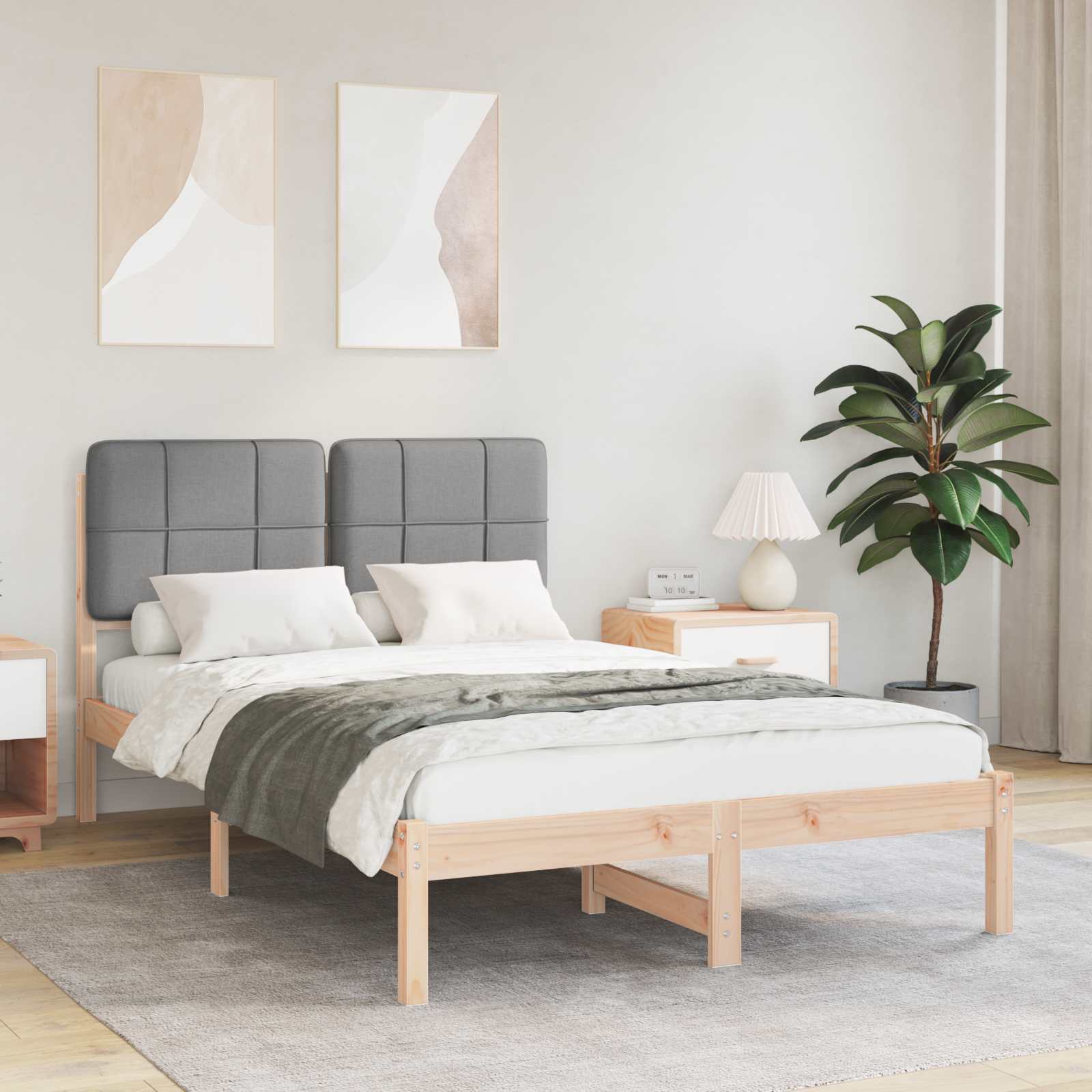 Mobilă și Mobilier - Cadru de pat cu tăblie tapițată Gri deschis 120 x 200 cm