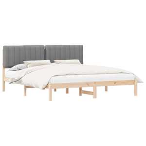 vidaXL Voodiraam Pehme Peatoega Helehall 180 x 200 cm Tahke m&auml;nd