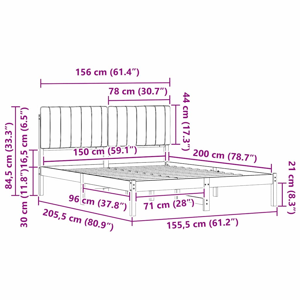 Voodiraam Pehme Peatoega Pruunikashall 150 x 200 cm Tahke mänd - Image 11