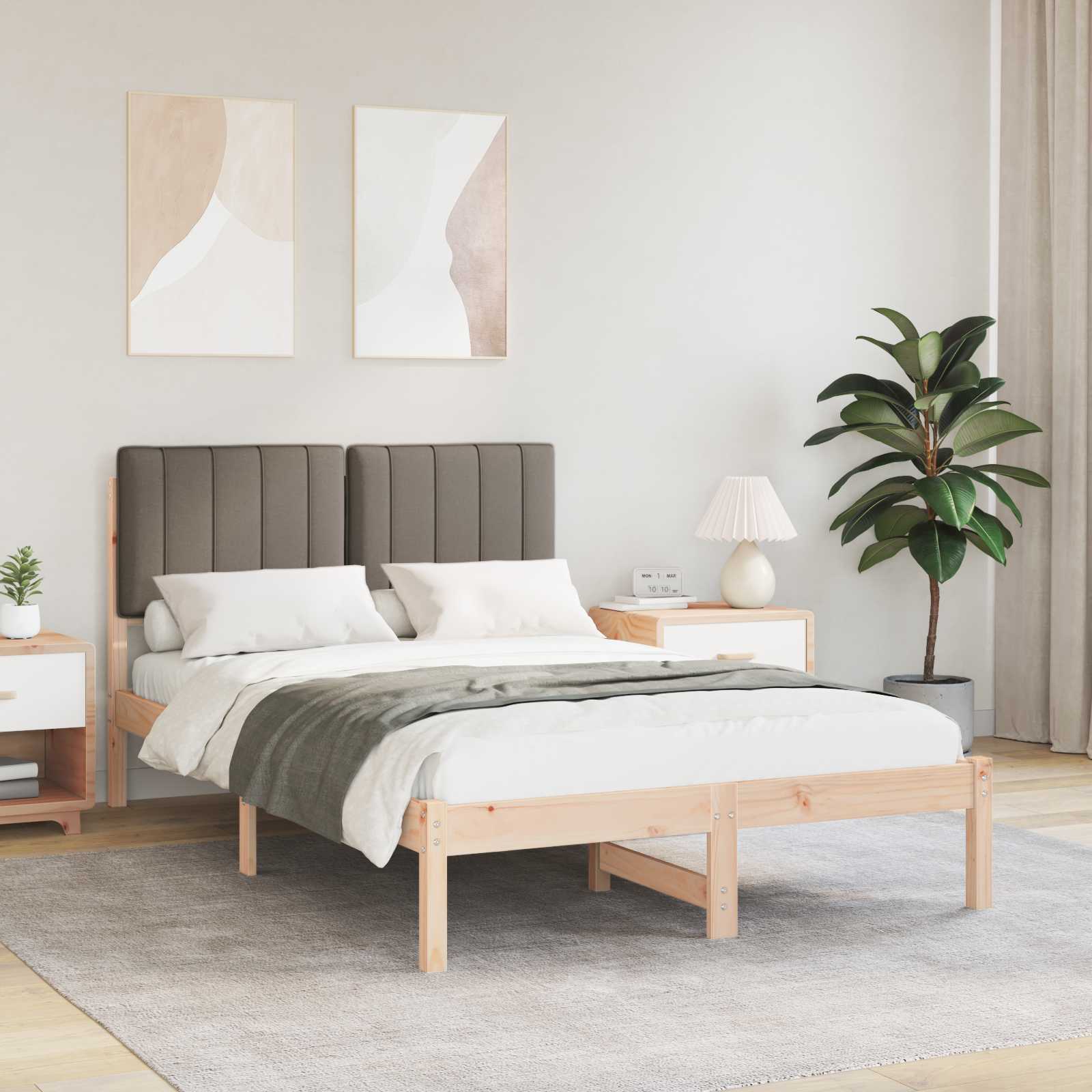 vidaXL Cadru de pat cu tăblie tapițată Natural și taupe 120 x 200 cm