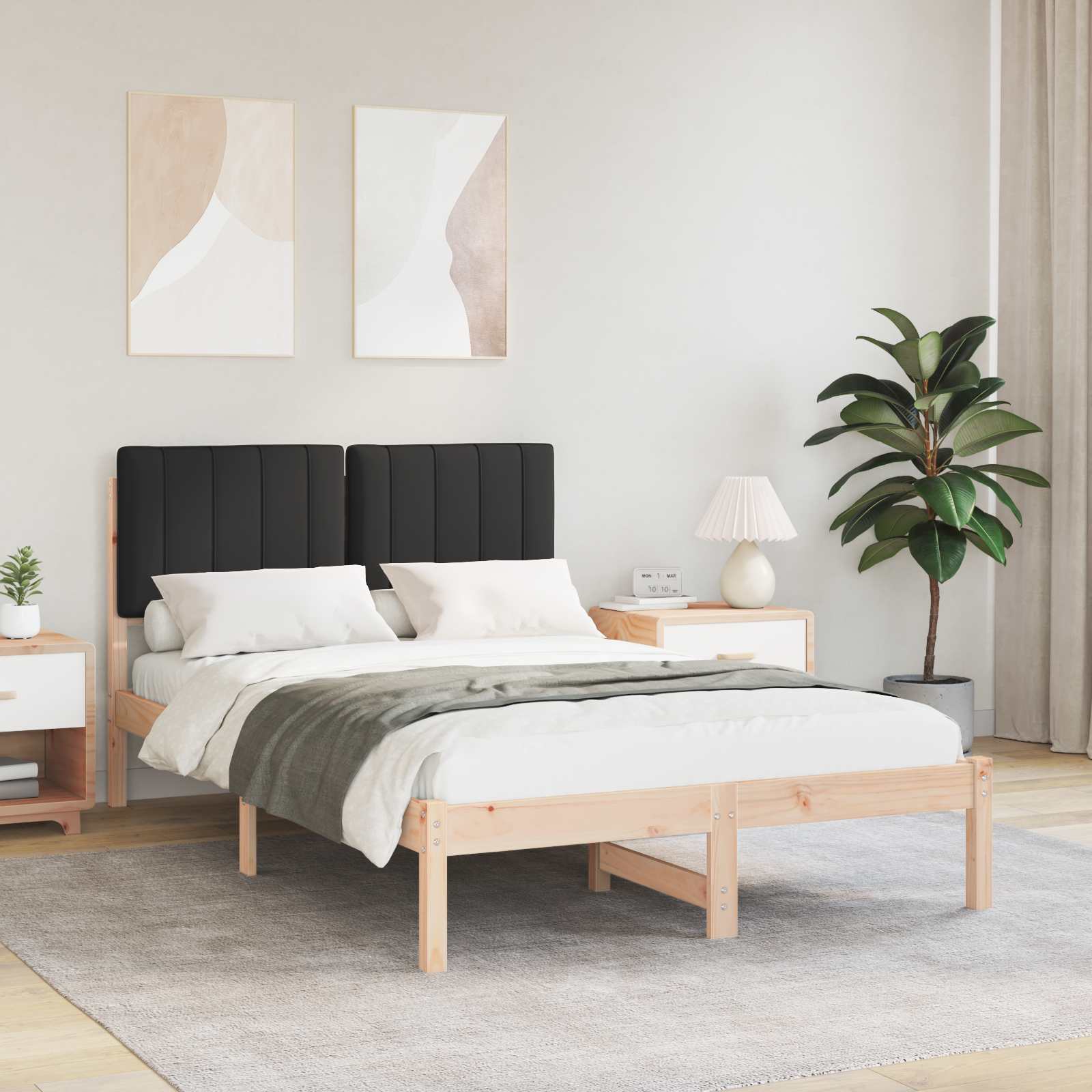 vidaXL Bettgestell mit gepolstertem Kopfteil Schwarz 120 x 190 cm