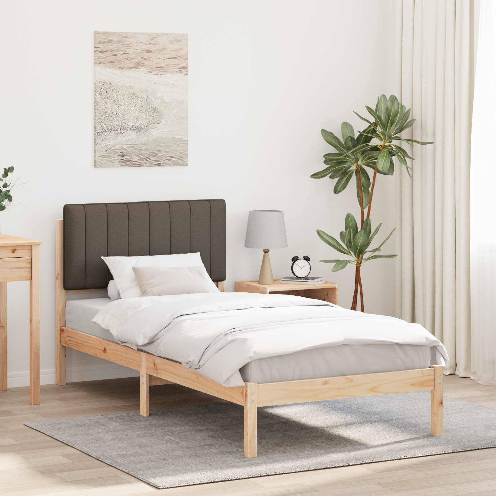 vidaXL Cadru de pat cu tăblie tapițată Natural și taupe 90 x 200 cm