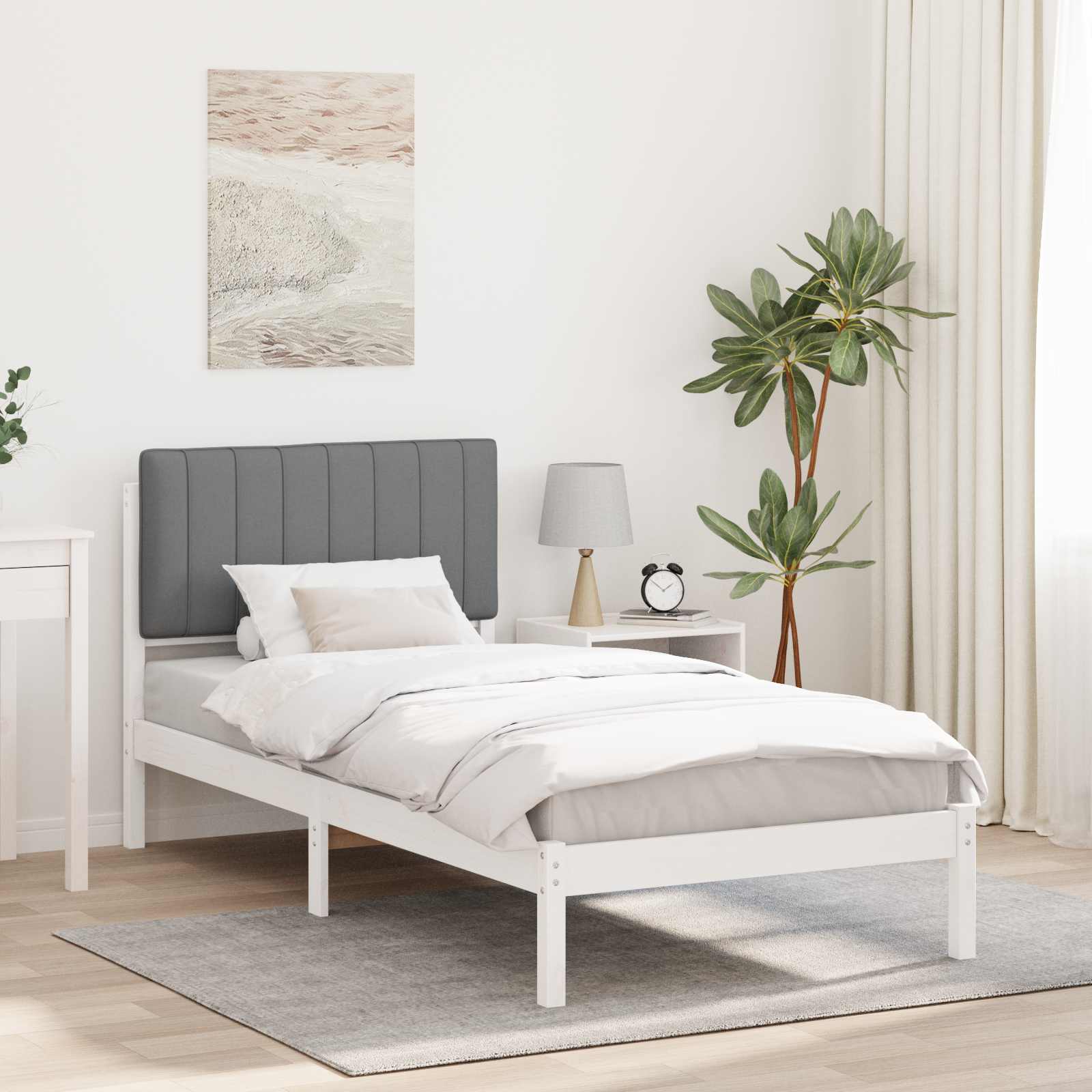 vidaXL Cadru de pat cu tăblie tapițată Alb și gri deschis 90 x 200 cm