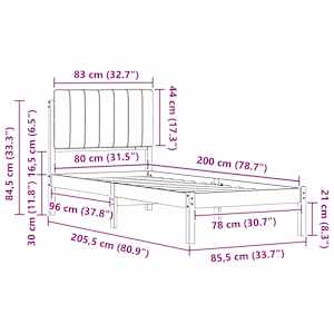 Rám postele s čalouněným čelem Tmavě šedá 80 x 200 cm - obrázek 11