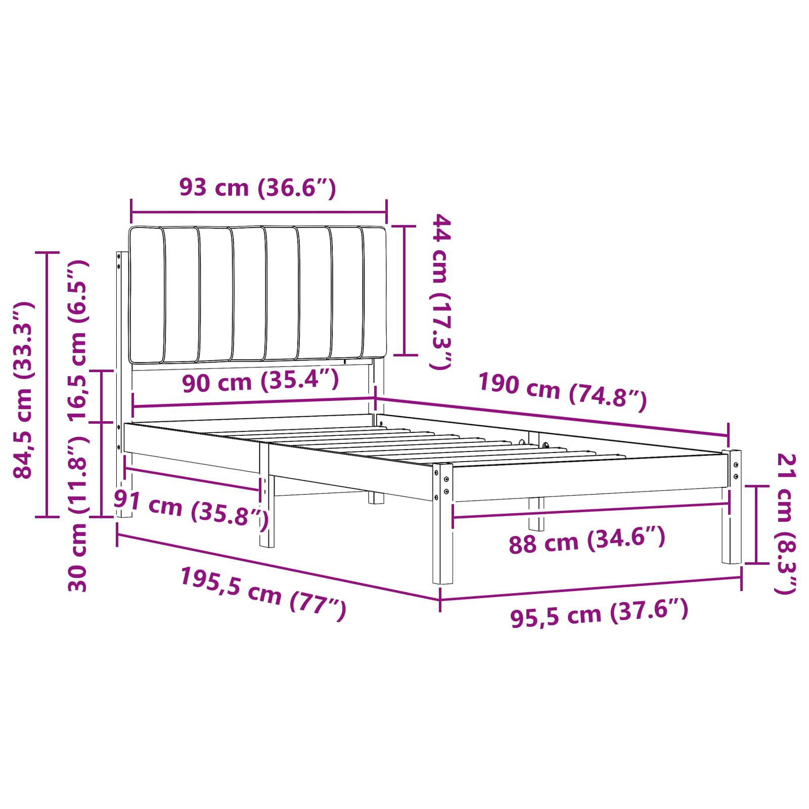 Voodiraam Pehme Peatoega peaga Helehall 90 x 190 cm Tahke mänd - Image 11