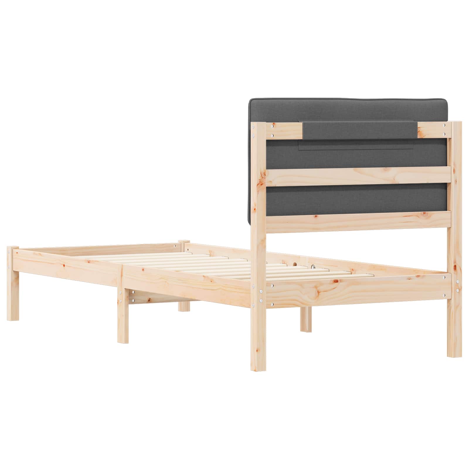 Voodiraam Pehme Peatoega peaga Tumehall 75 x 190 cm Tahke mänd - Image 7