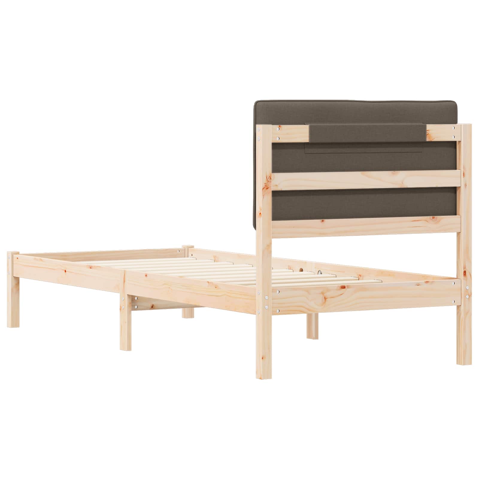 Voodiraam Pehme Peatoega Pruunikashall 75 x 190 cm Tahke mänd - Image 7