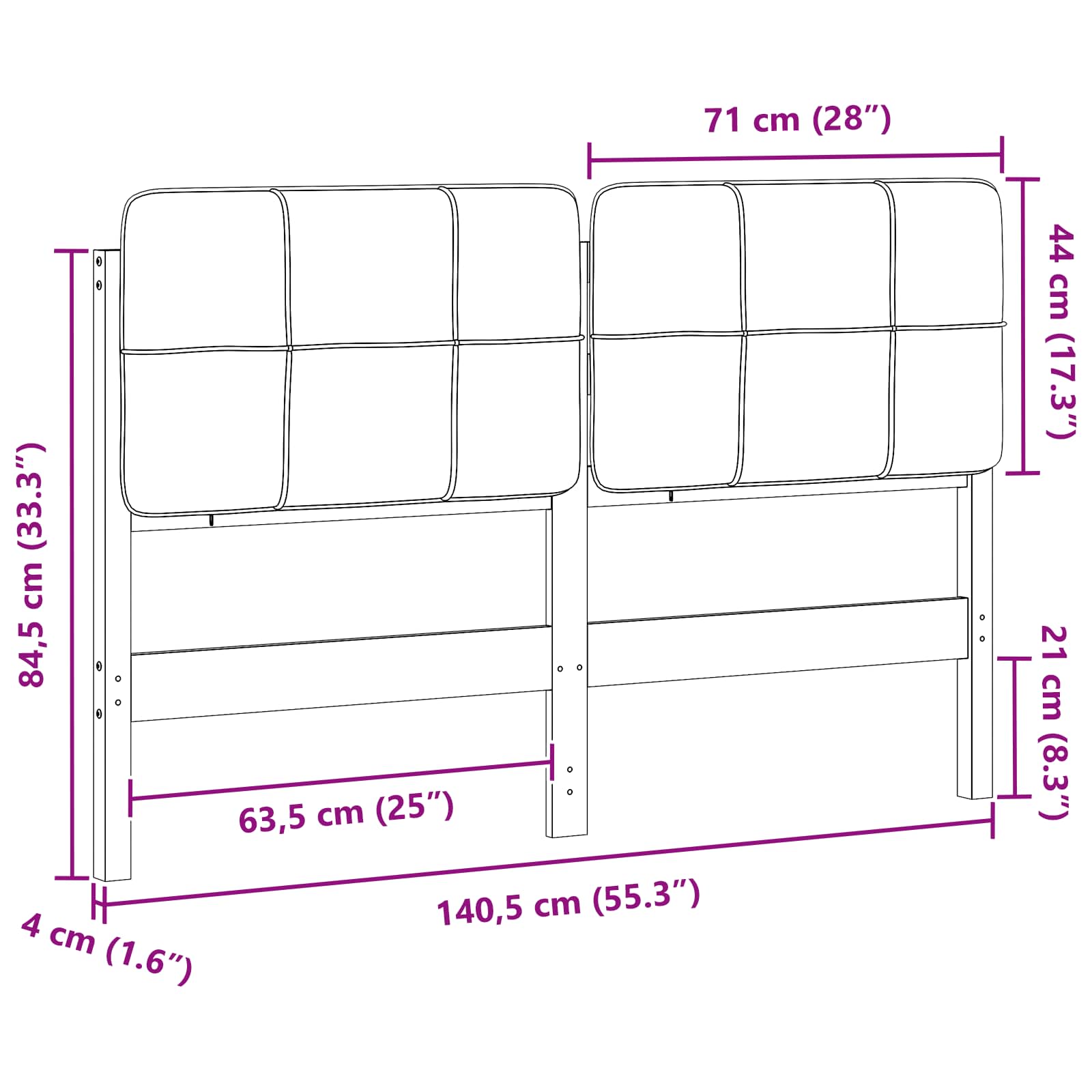 Upholstered headboard brown and light gray 135 cm