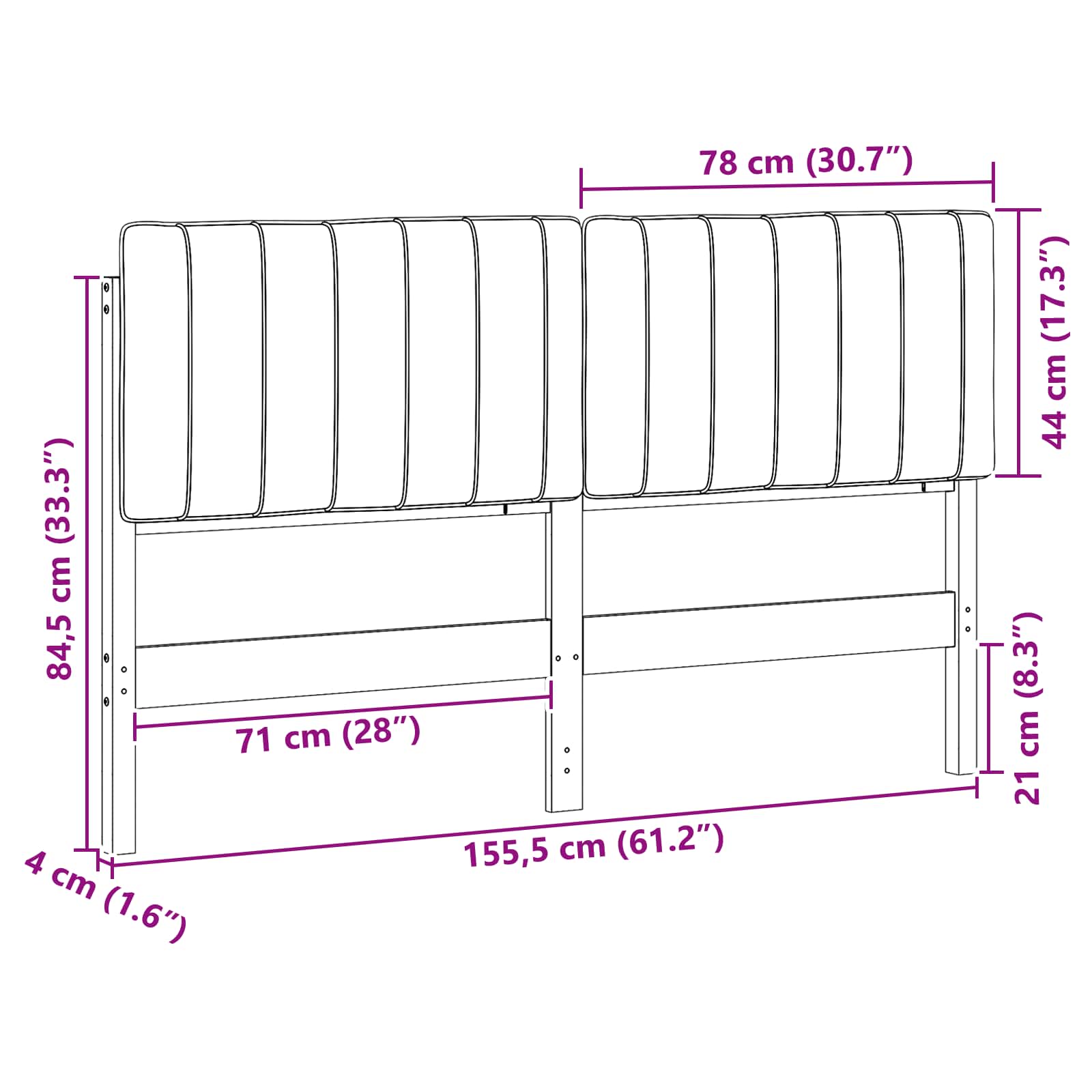 Gestoffeerd hoofdbord Bruin en zwart 150 cm Massief grenenhout image 13