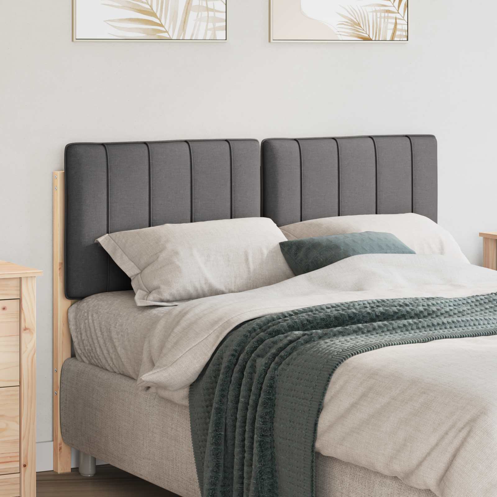 Paturi si accesorii - Tăblie tapițată Maro și gri închis 120 cm Lemn de pin masiv