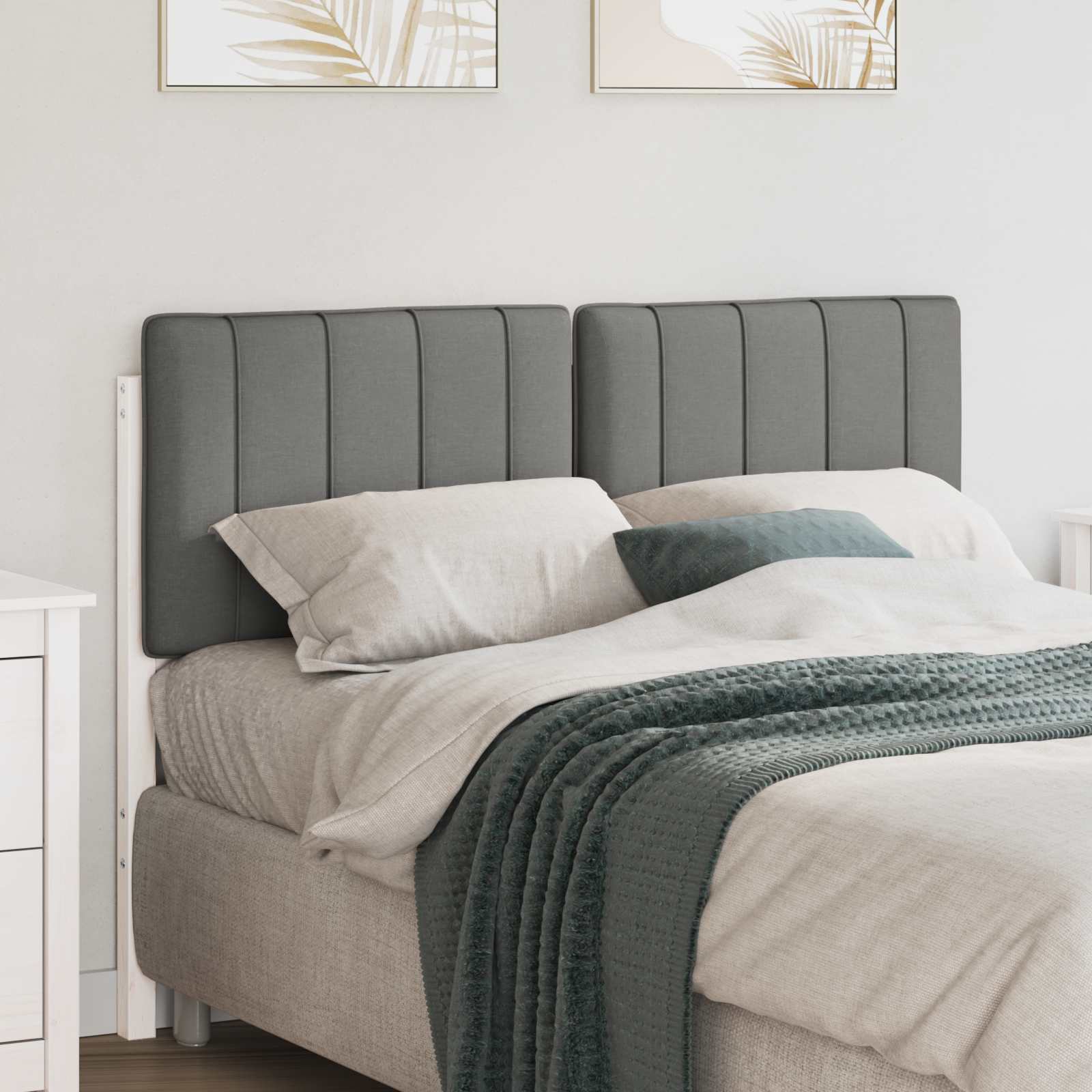 Paturi si accesorii - Tăblie tapițată Alb și gri deschis 120 cm Lemn de pin masiv