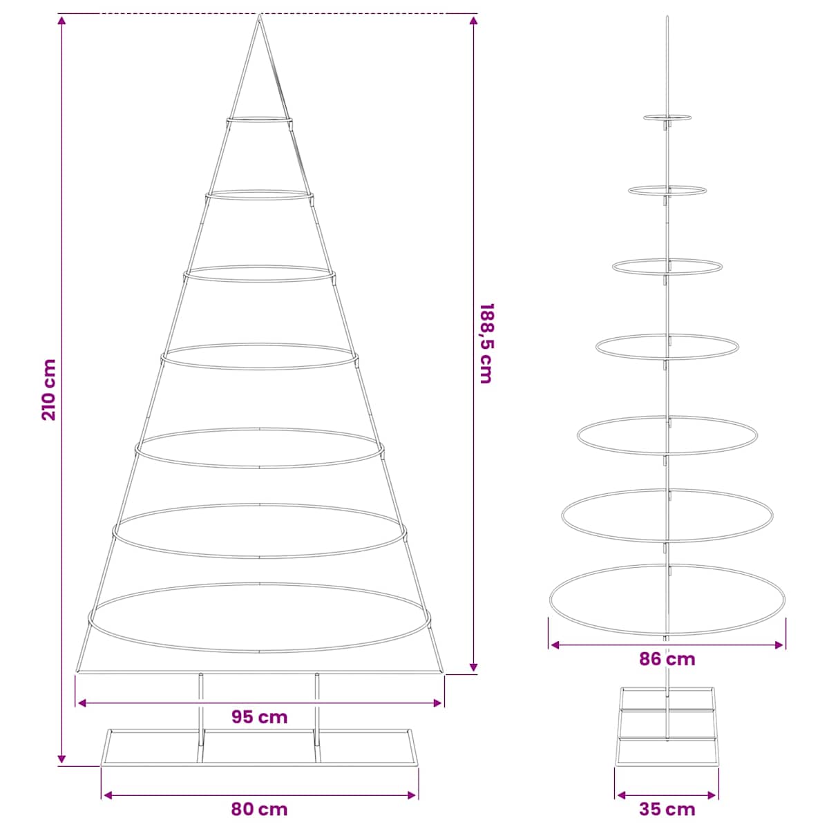 Metal juletræ med stativ 209 cm Pulverlakeret Stål - Billede 9