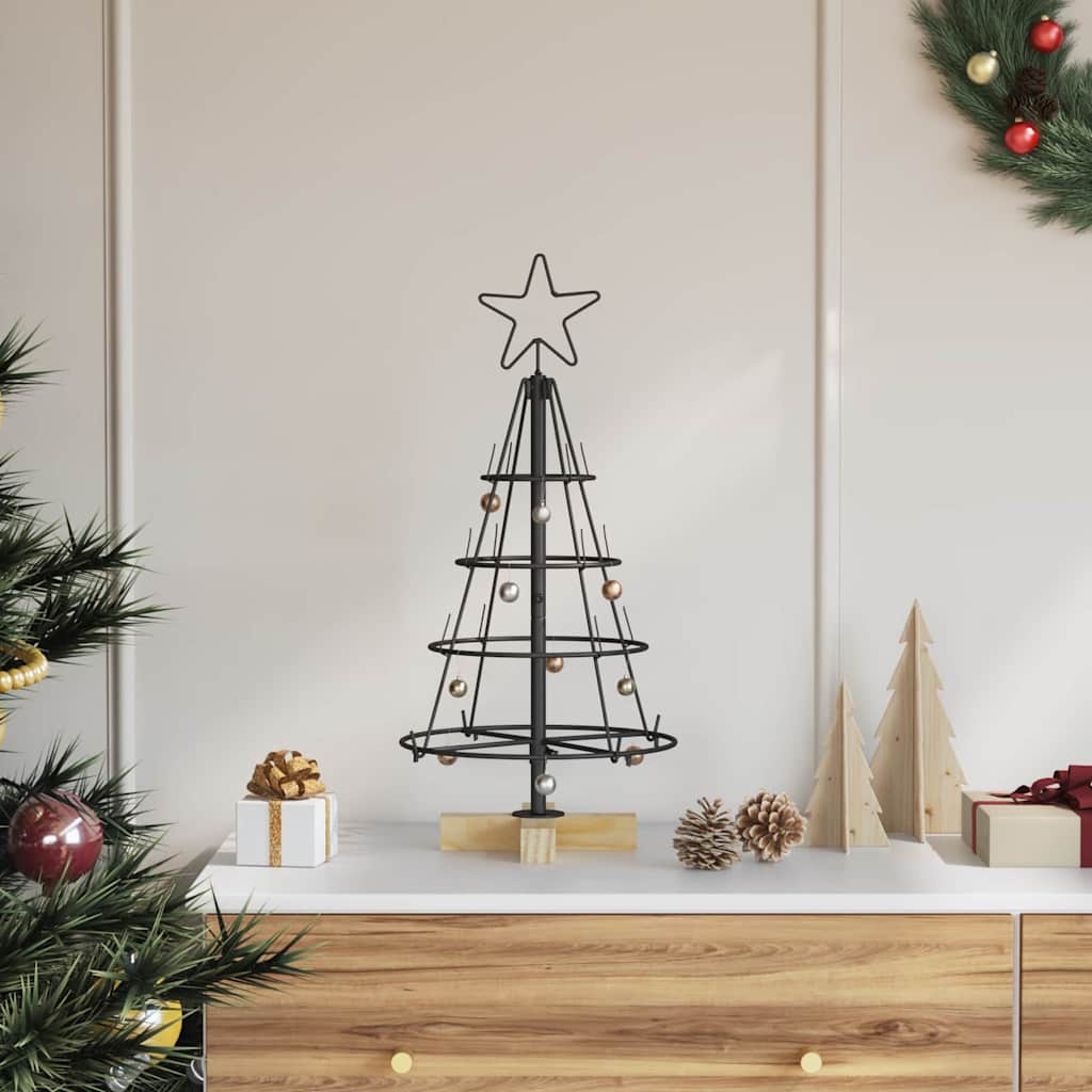 Arbre en cône de Noël avec support Noir 60 cm Acier