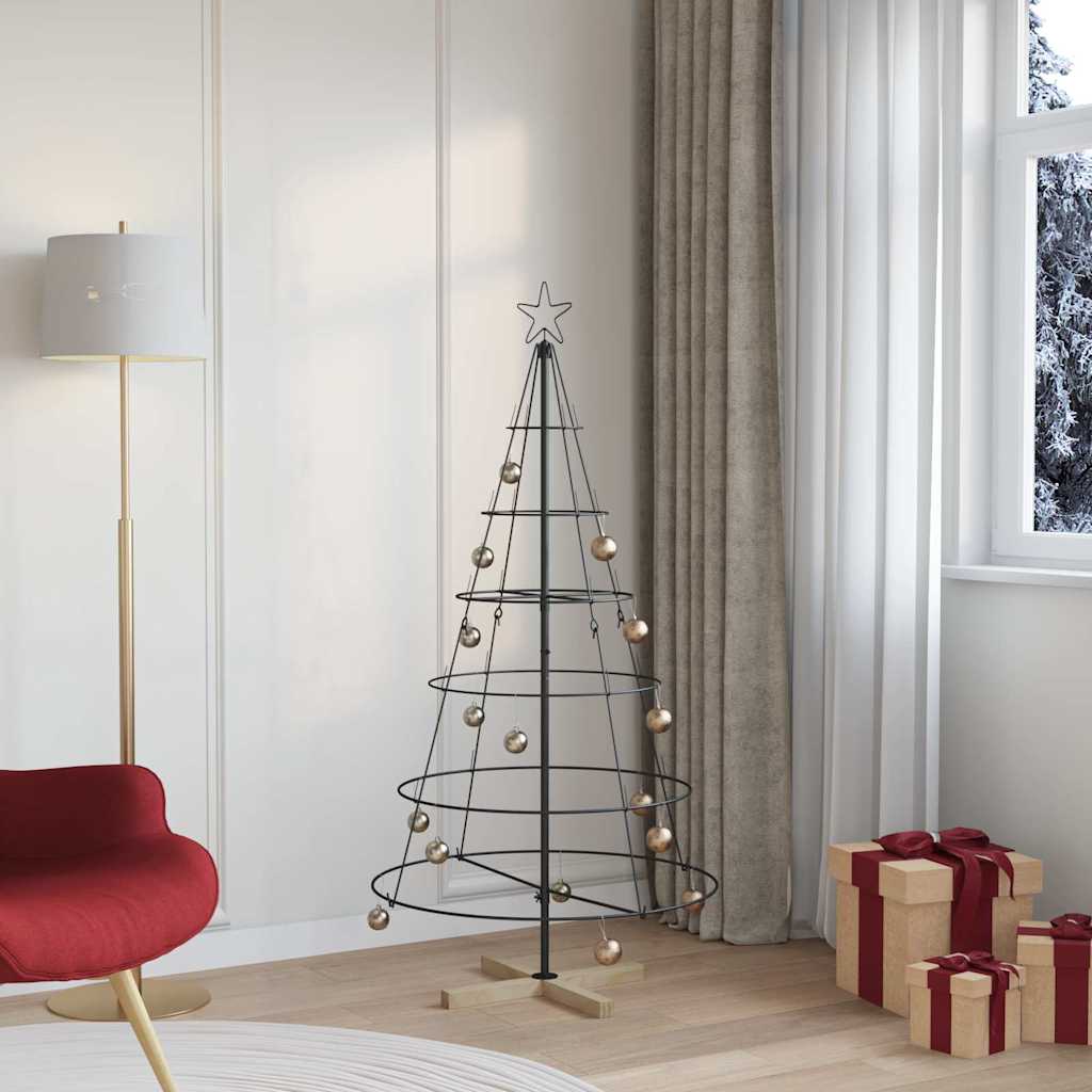 Arbre en cône de Noël avec support Noir 150 cm Acier