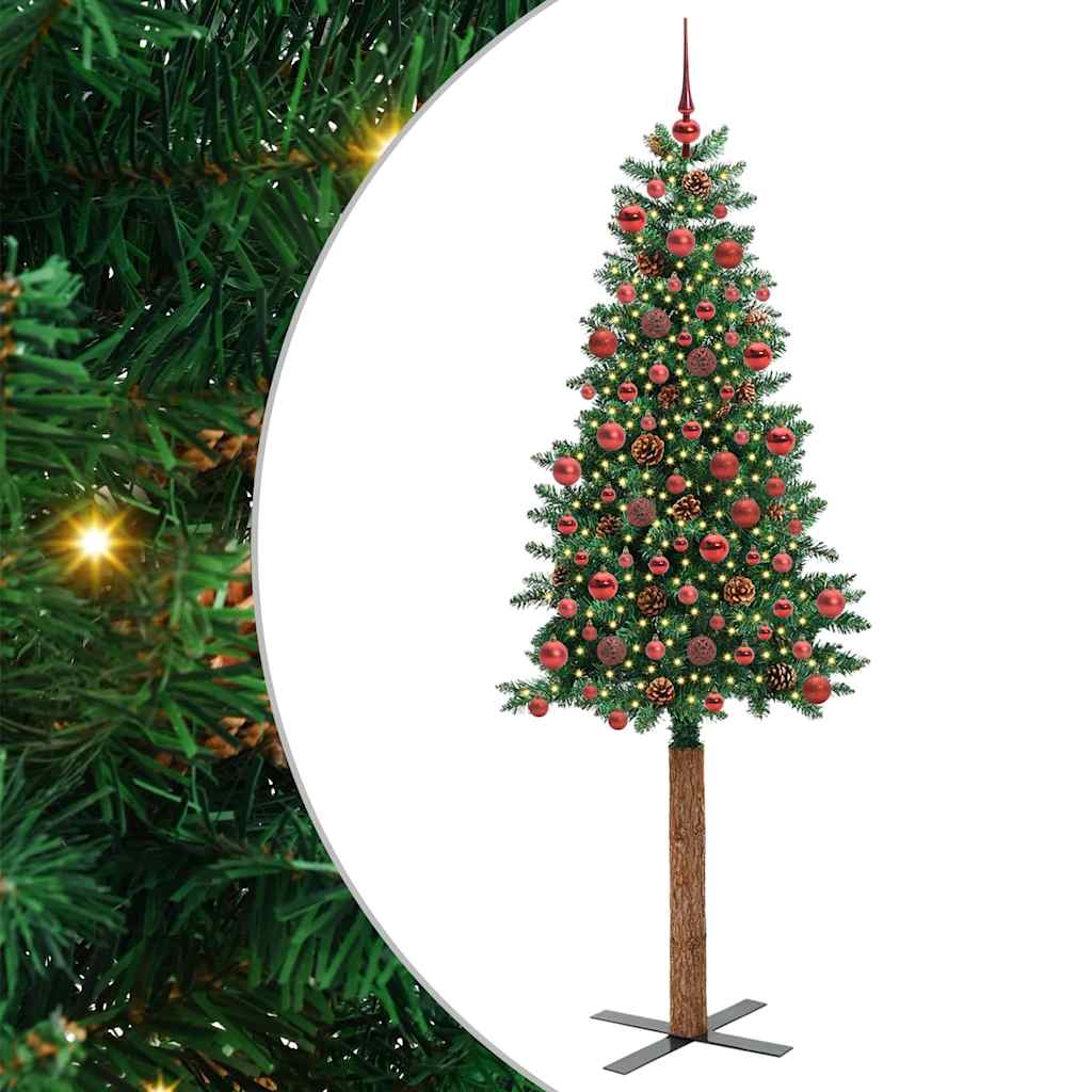 Sapin de Noël mince Vert 180 cm PVC et bois de pin massif