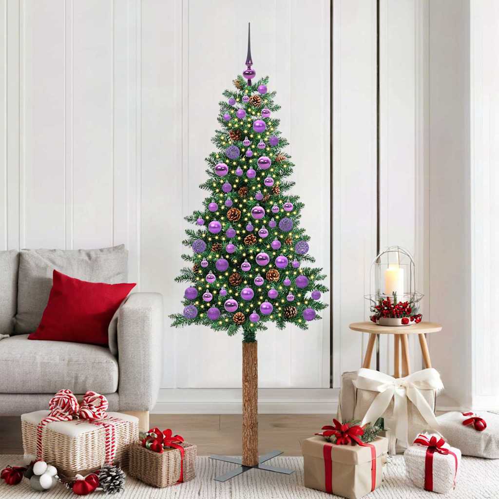Sapin de Noël mince Vert 180 cm PVC et bois de pin massif