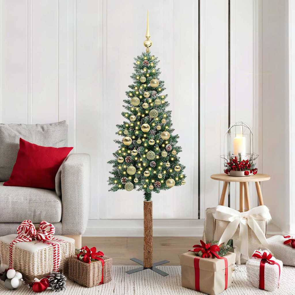Sapin de Noël mince avec 150 LED Vert et blanc 150 cm