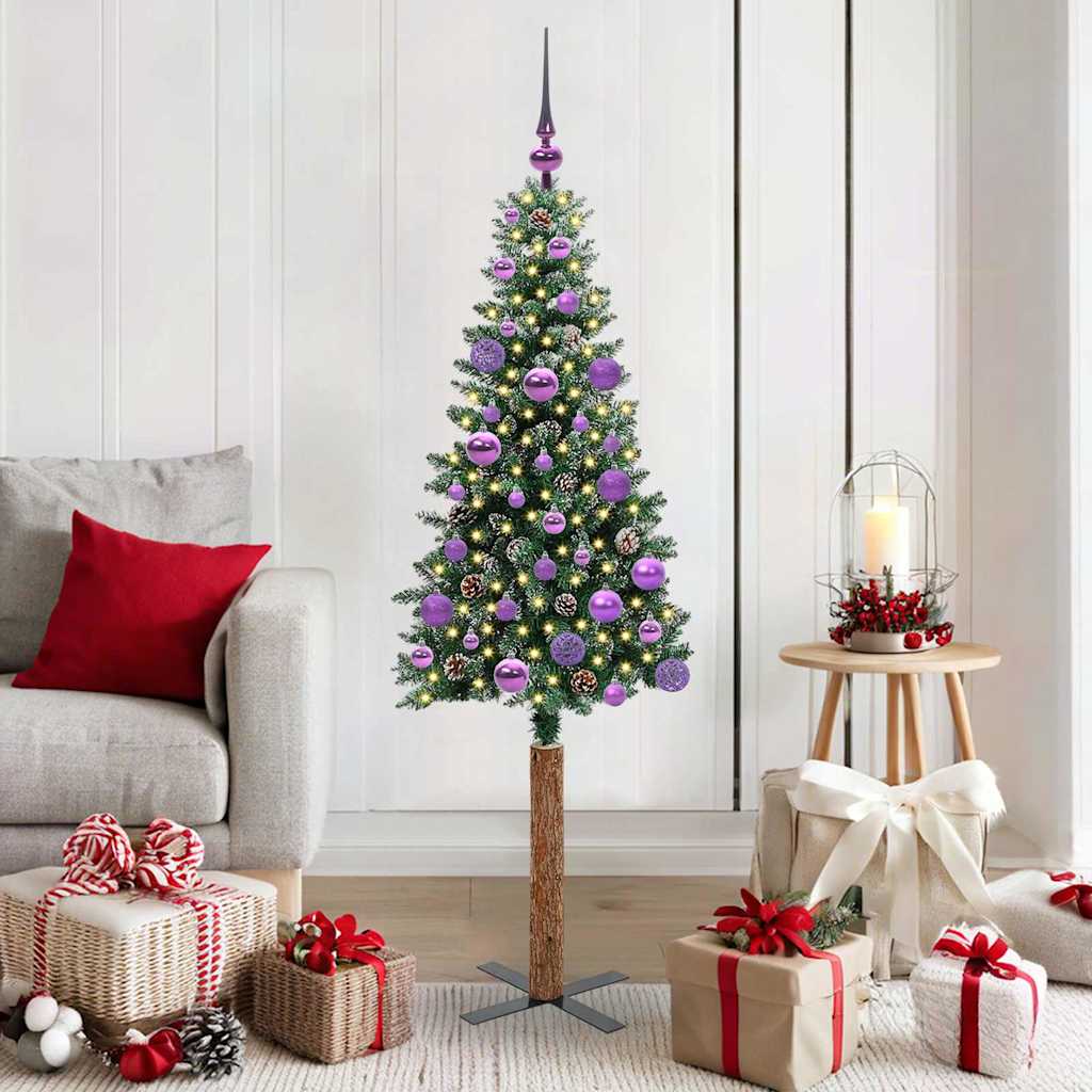 Sapin de Noël mince avec 150 LED Vert et blanc 150 cm
