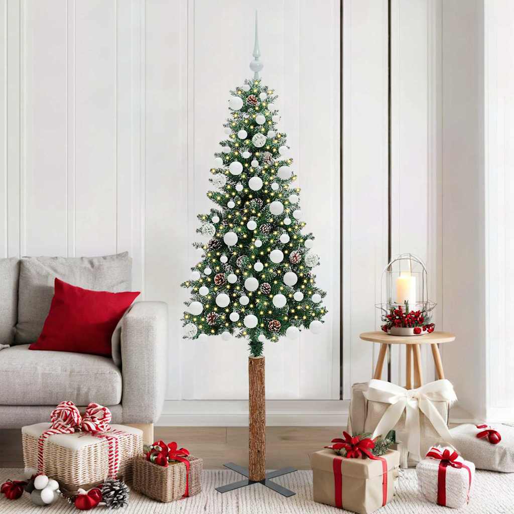 Sapin de Noël mince avec 300 LED Vert et blanc 180 cm