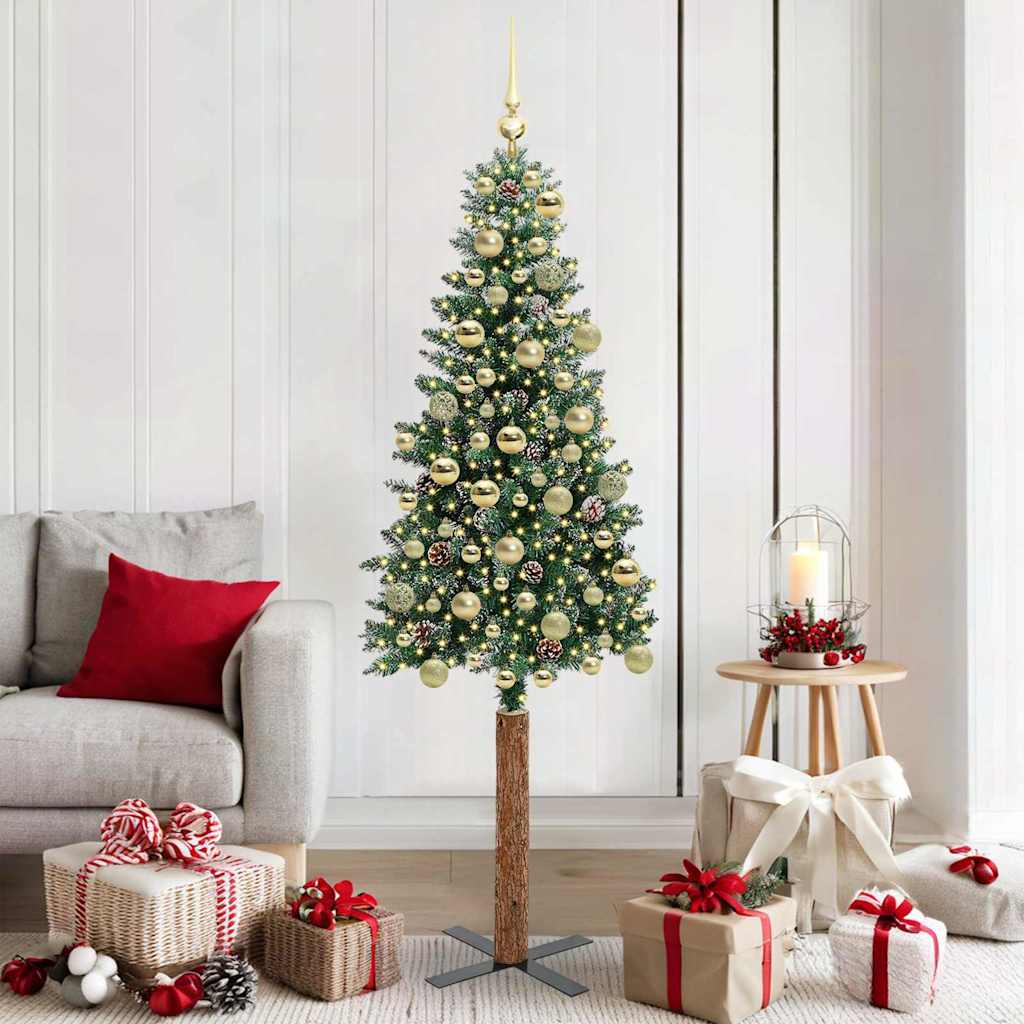 Sapin de Noël mince avec 300 LED Vert et blanc 180 cm