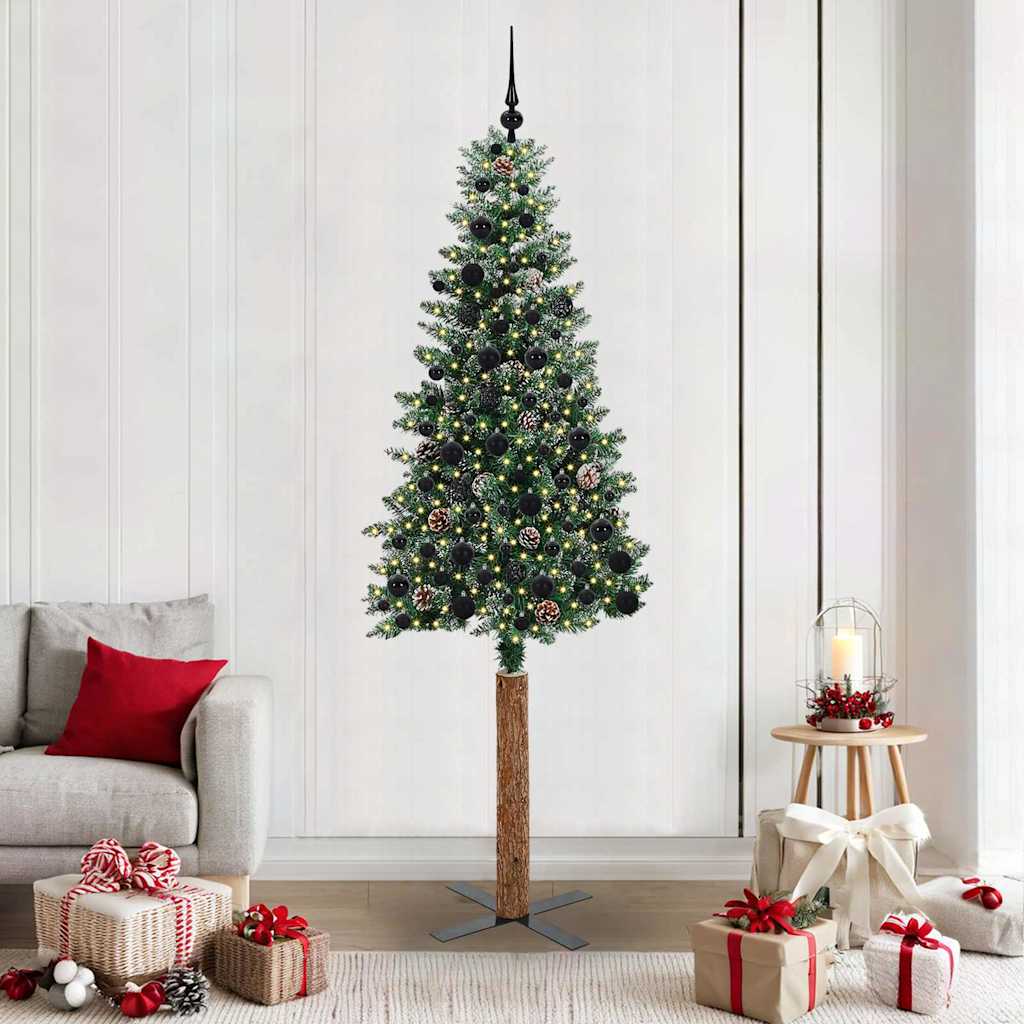 Sapin de Noël mince avec 300 LED Vert et blanc 210 cm